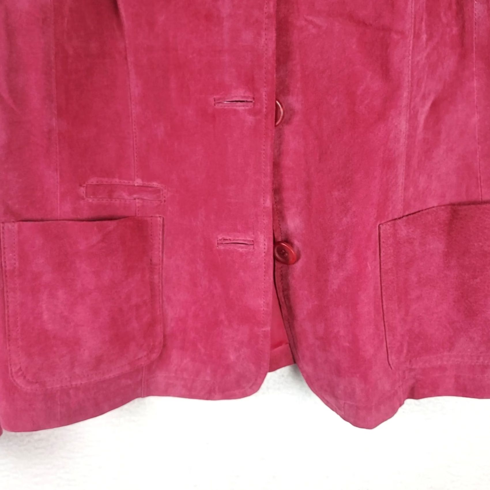 Vintage VINTAGE Chadwicks Womens Blazer Jacket 14 Pink Berry Suede Leather Mid-Length Button Casual Business Womens Classic 90s Size XL / US 12-14 / IT 48-50 - 3 Thumbnail