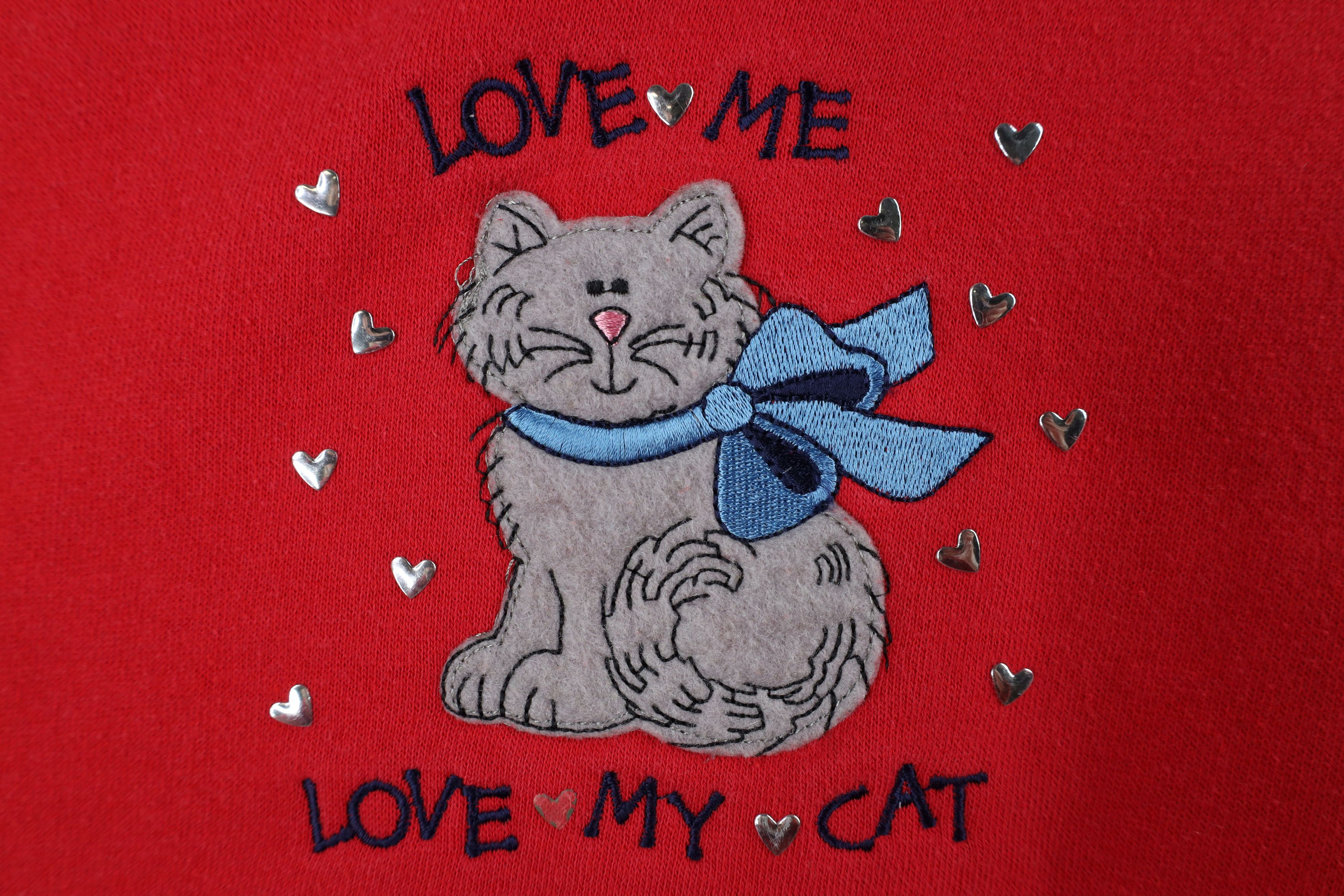 Vintage Vintage 90s Streetwear Love Me Love My Cat Sweatshirt Red Size L / US 10 / IT 46 - 4 Thumbnail
