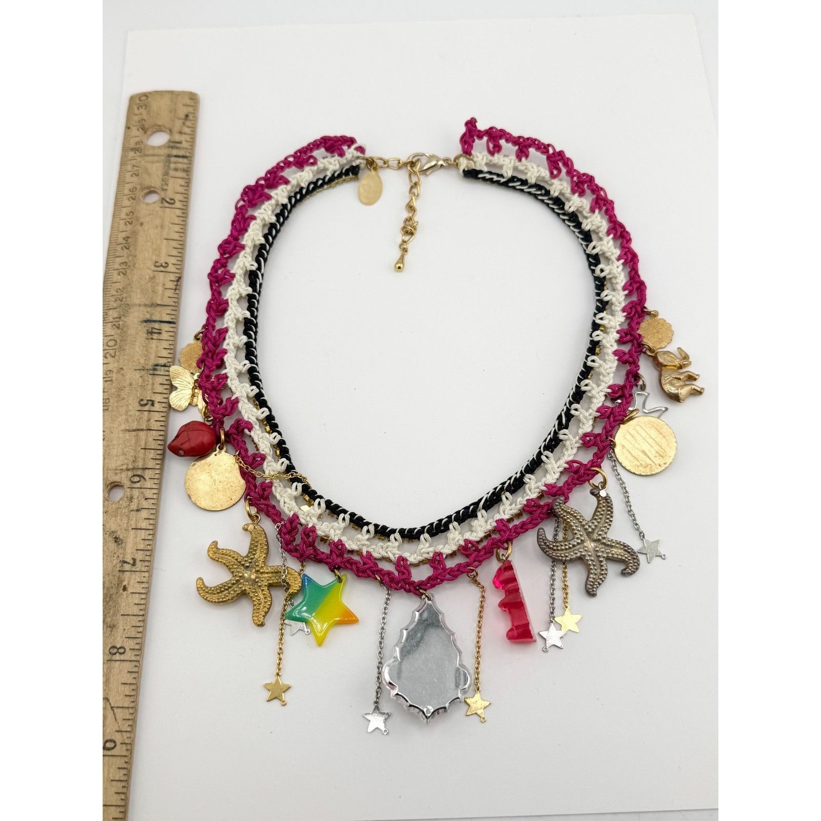 Vintage Vintage crochet knit rhinestone collar charm necklace Size ONE SIZE - 7 Thumbnail