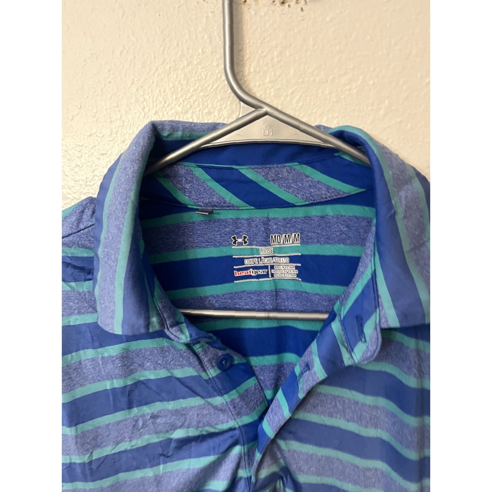Under Armour UNDER ARMOUR Polo Shirt M Mens Blue 3 Button Short Sleeve Striped HeatGear Vintage Dessert Pines Size US M / EU 48-50 / 2 - 2 Thumbnail