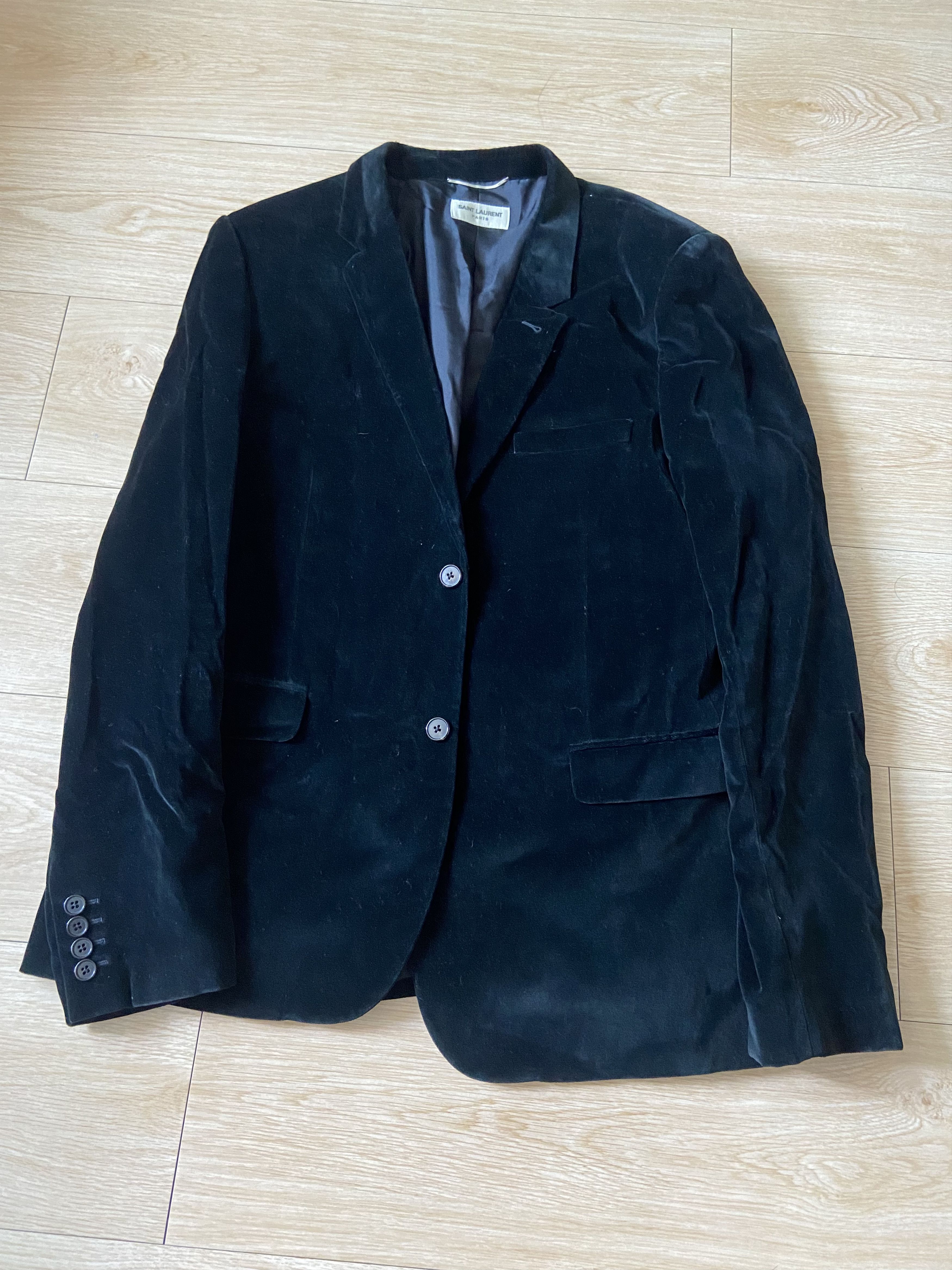 Hedi Slimane × Saint Laurent Paris 56 saint laurent ss15 Black Velvet blazer jacket suit Size 54L - 1 Thumbnail
