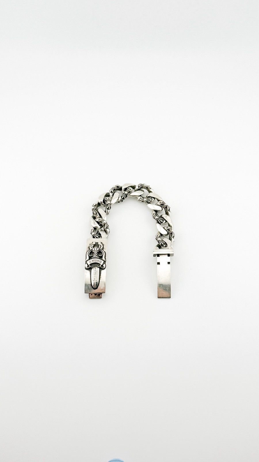 Chrome Hearts SUPER RARE! Silver ID Cross Fancy Link Cuban Bracelet Size ONE SIZE - 1 Thumbnail