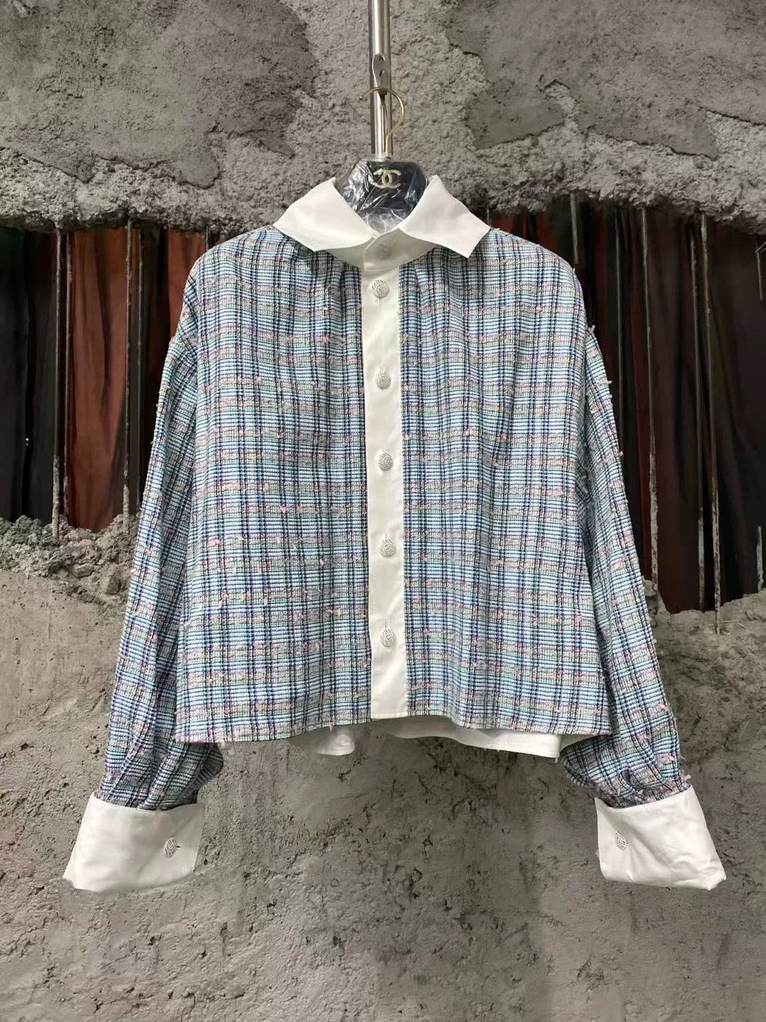 Chanel blue checkered woven double-sided jacket Size S / US 4 / IT 40 - 1 Thumbnail