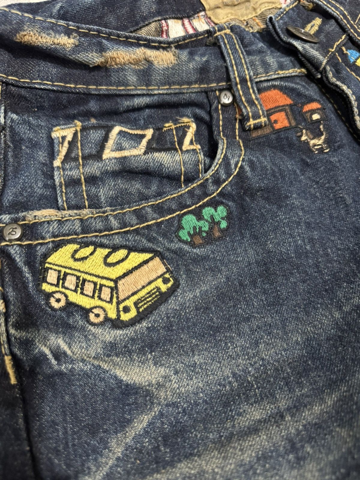 If Six Was Nine × Japanese Brand Yoshitomo Nara Lolita Skinny Jeans Embroidery Damage Flare Size US 30 / EU 46 - 4 Thumbnail