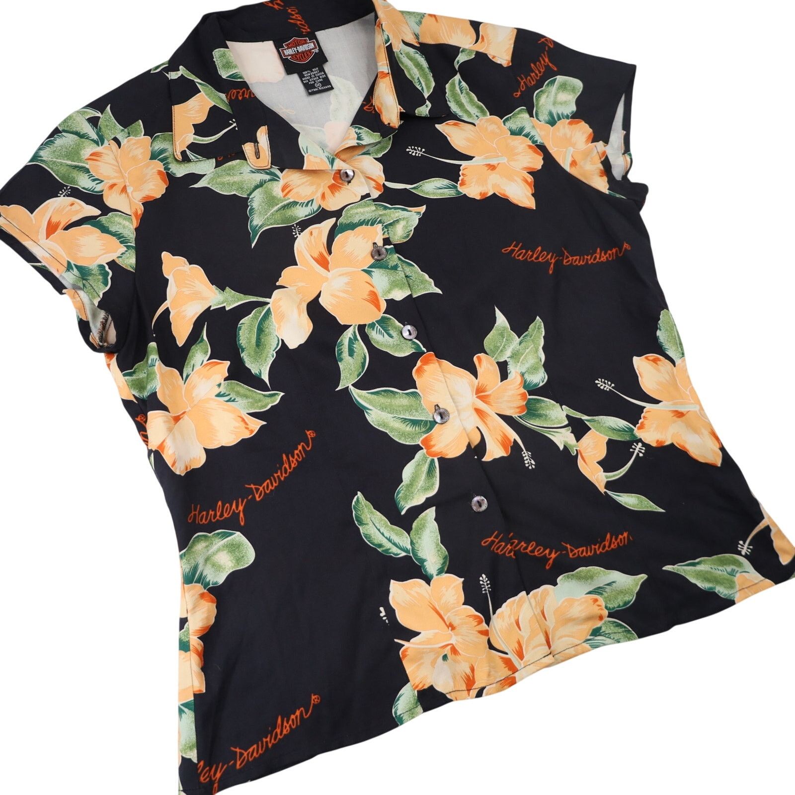 Harley Davidson × Vintage VTG Harley Davidson Tori Richards Silk Floral Button Shirt Size M / US 6-8 / IT 42-44 - 3 Thumbnail