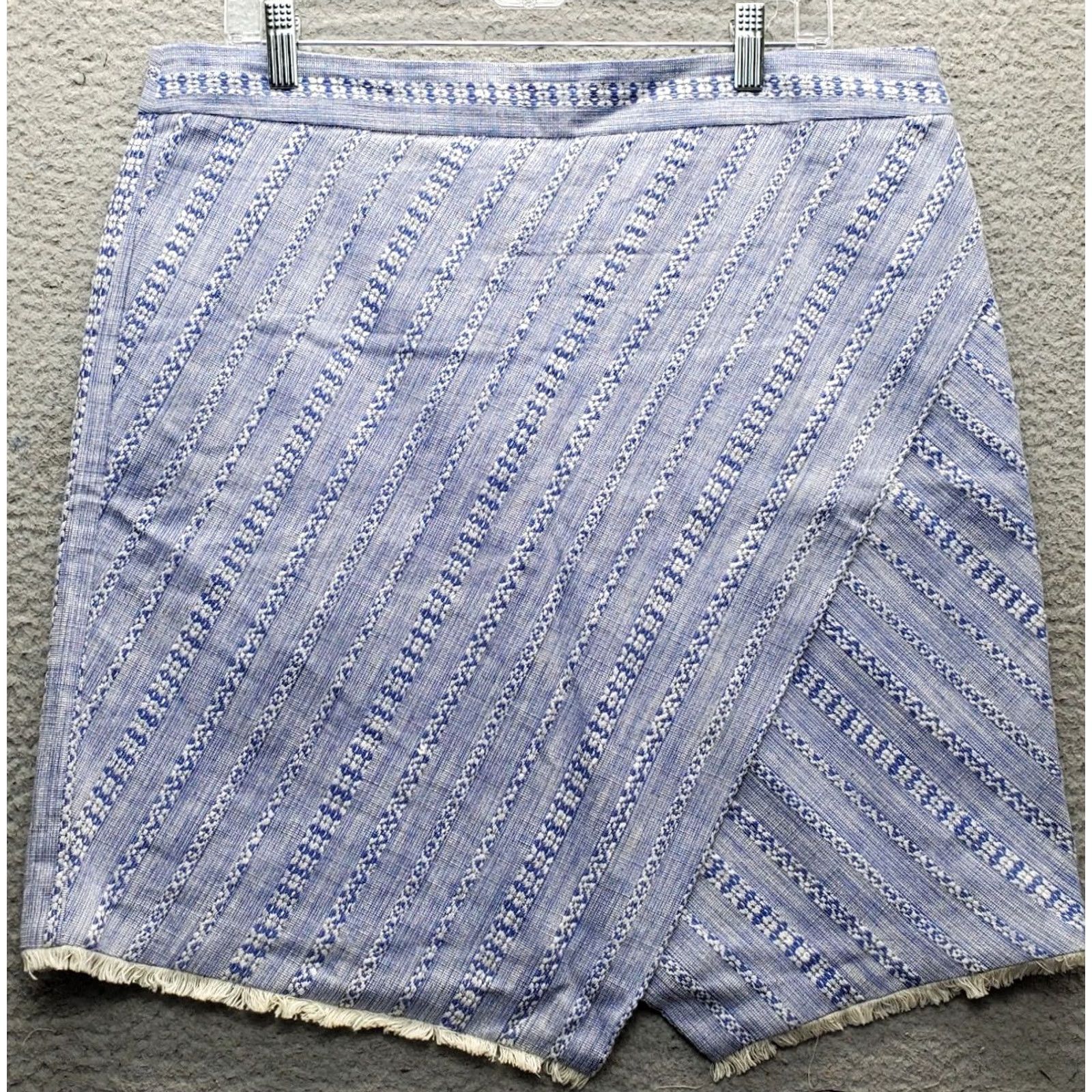 Loft LOFT Womens Wrap Skirt 14 Multicolor Striped Knit Fringed Hem Pleated Back Zip Size 36" / US 14 / IT 50 - 2 Thumbnail