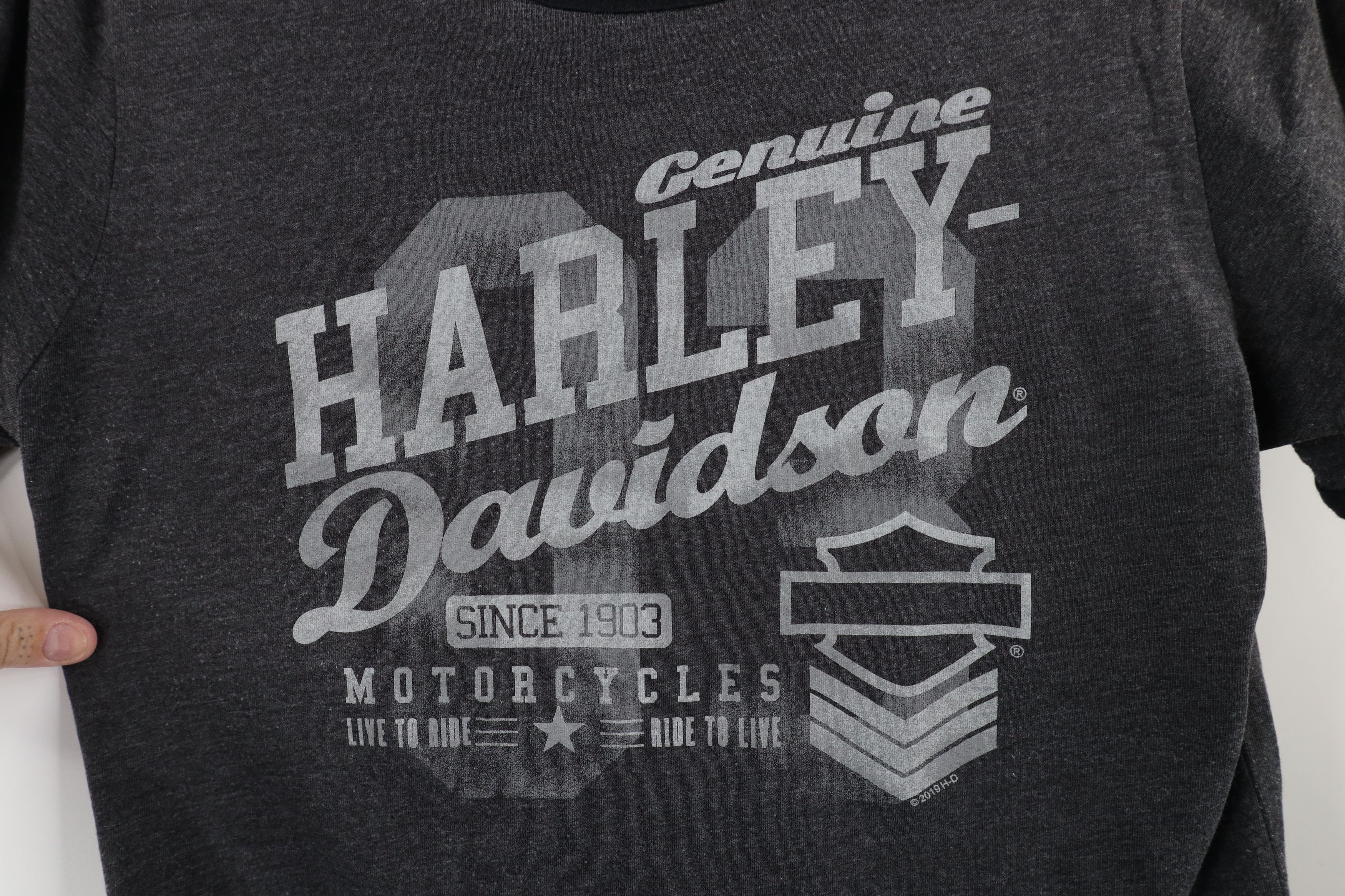 Harley Davidson × Vintage Vintage Y2K Harley Davidson Spell Out Ringer T-Shirt Gray Size L / US 10 / IT 46 - 4 Thumbnail
