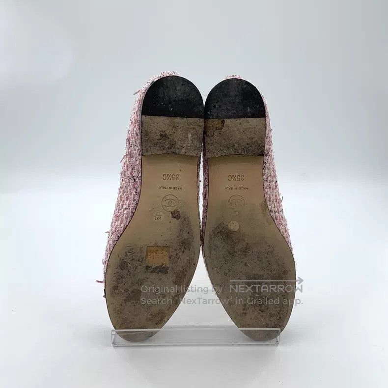 Chanel Chanel Light pink bow woven tweed casual flat shoes Size US 5 / IT 35 - 5 Thumbnail