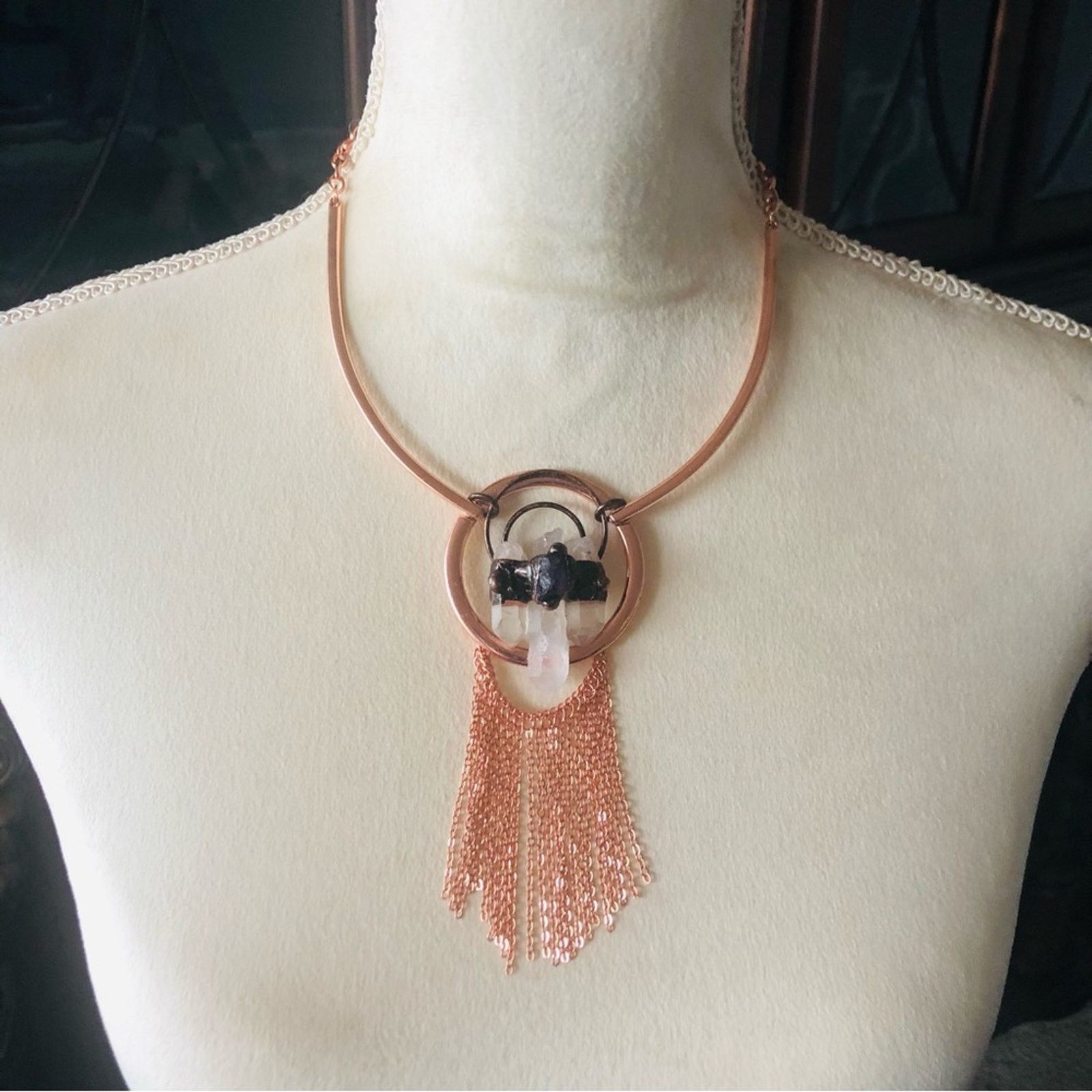 Handmade Handcrafted copper amethyst clear quartz necklace Size ONE SIZE - 3 Thumbnail