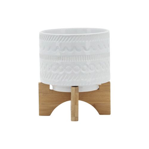 Designer × Homemade 5" TRIBAL PLANTER W/ WOOD STAND, WHITE Size US L / EU 52-54 / 3 - 3 Thumbnail