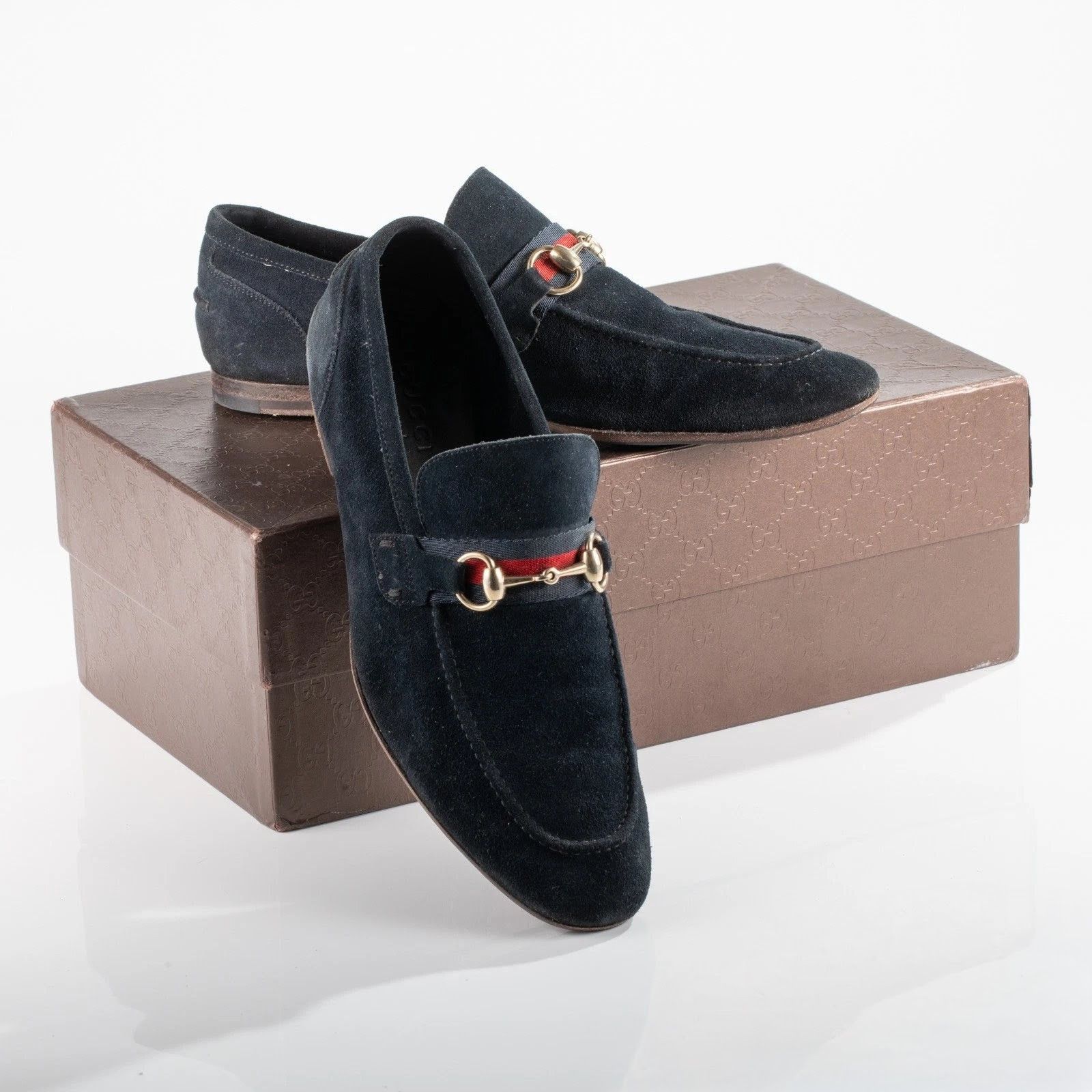 Gucci Horsebit Loafers Navy Blue Suede 9 Leather