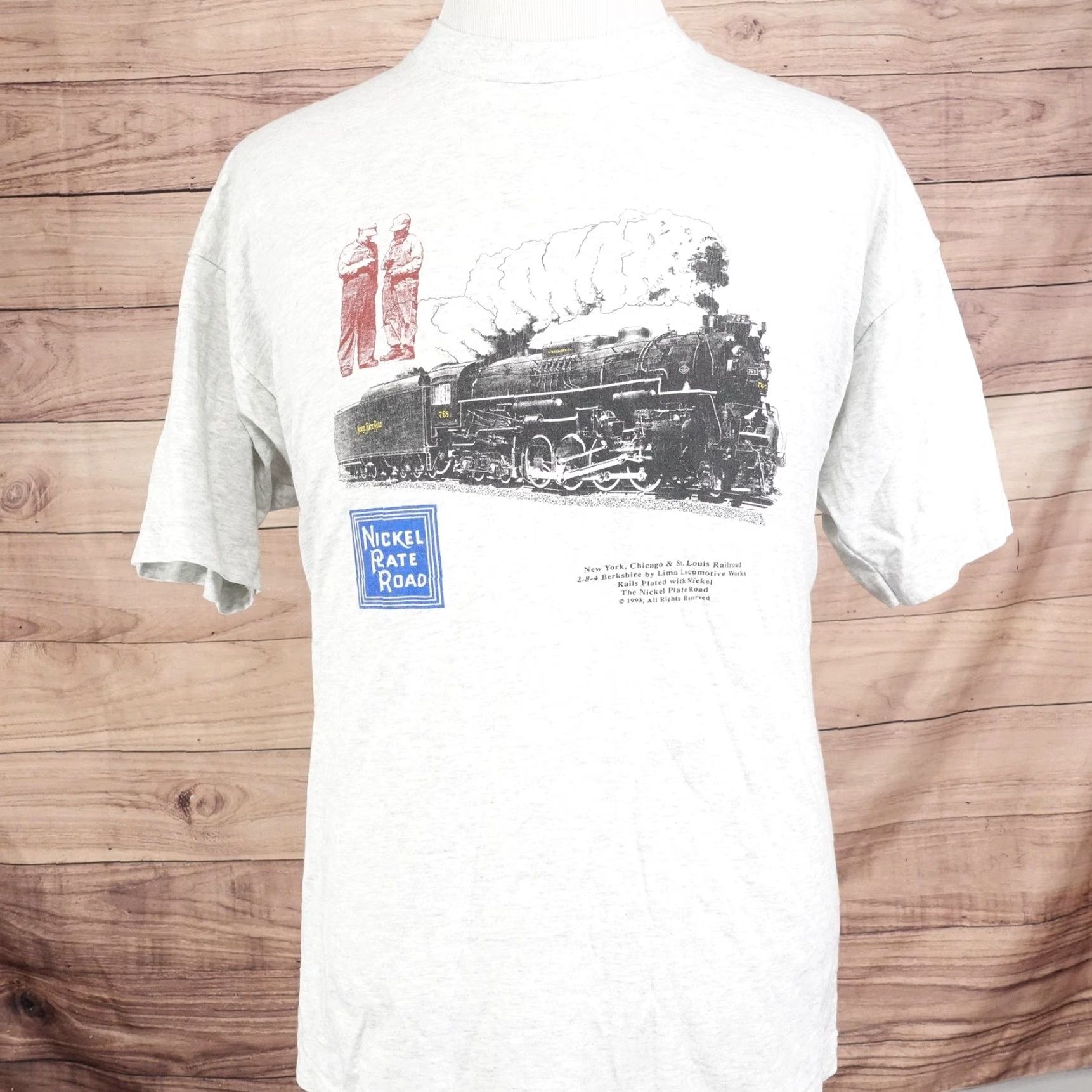 Fruit Of The Loom VINTAGE Nickel Plate Road Shirt 2XL Gray Mens Crew Neck Short Sleeve Graphic Print 1993 Travel Railroad 90s Cotton Polyester Jersey Size US XXL / EU 58 / 5 - 6 Thumbnail