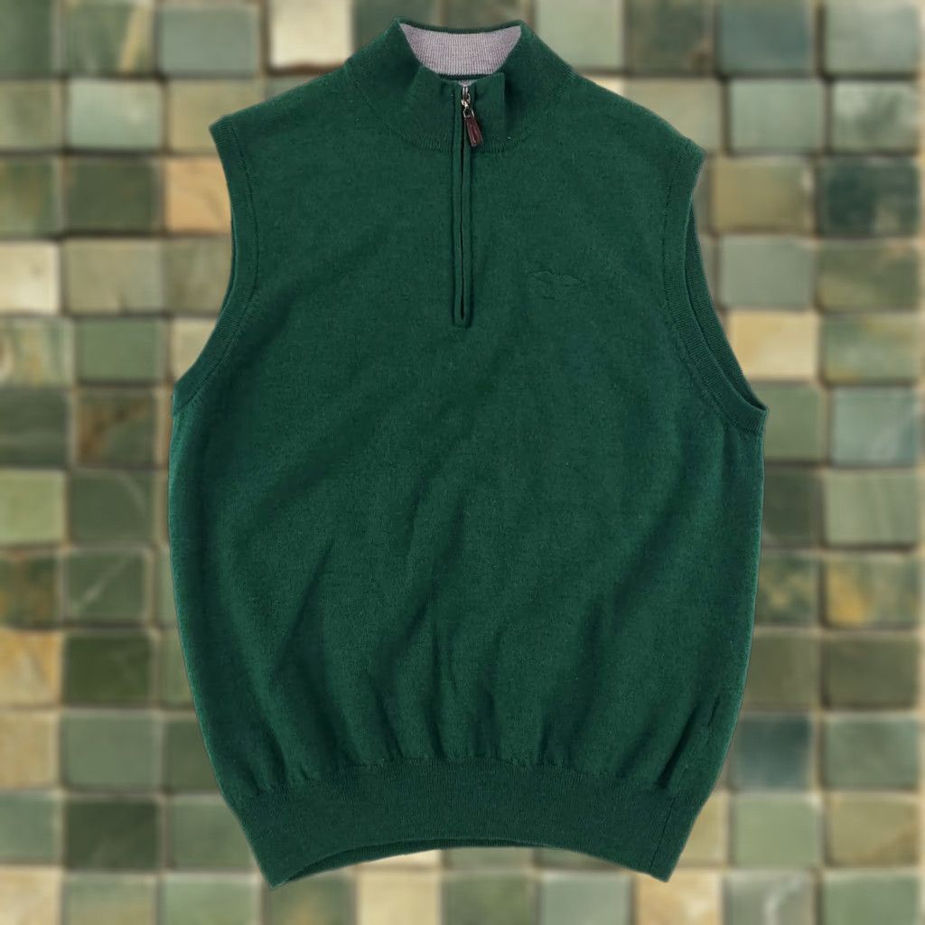 Peter Millar Peter Millar Sweater Vest 1/4 100% Merino Wool Green Mens XL Size US XL / EU 56 / 4 - 1 Thumbnail