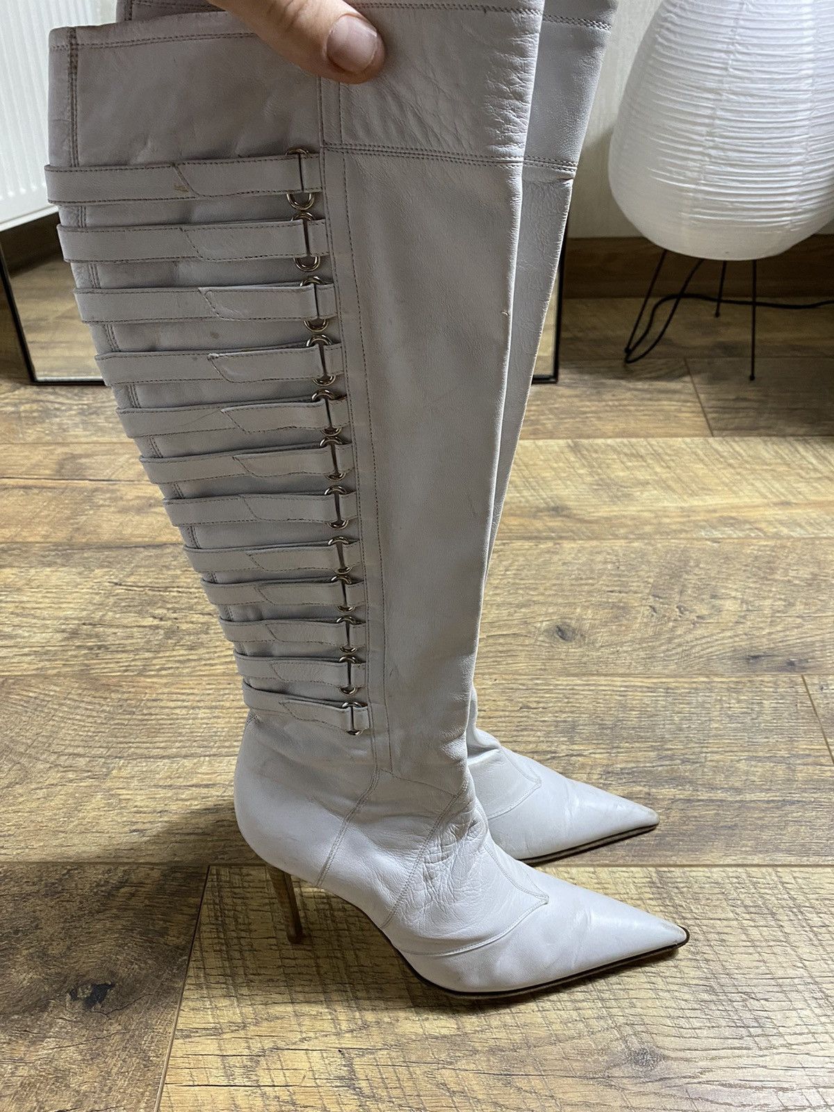Vintage Goffredo Fantini White Leather Knee High Boots 38 VERO CUOIO Size US 8 / IT 38 - 7 Thumbnail