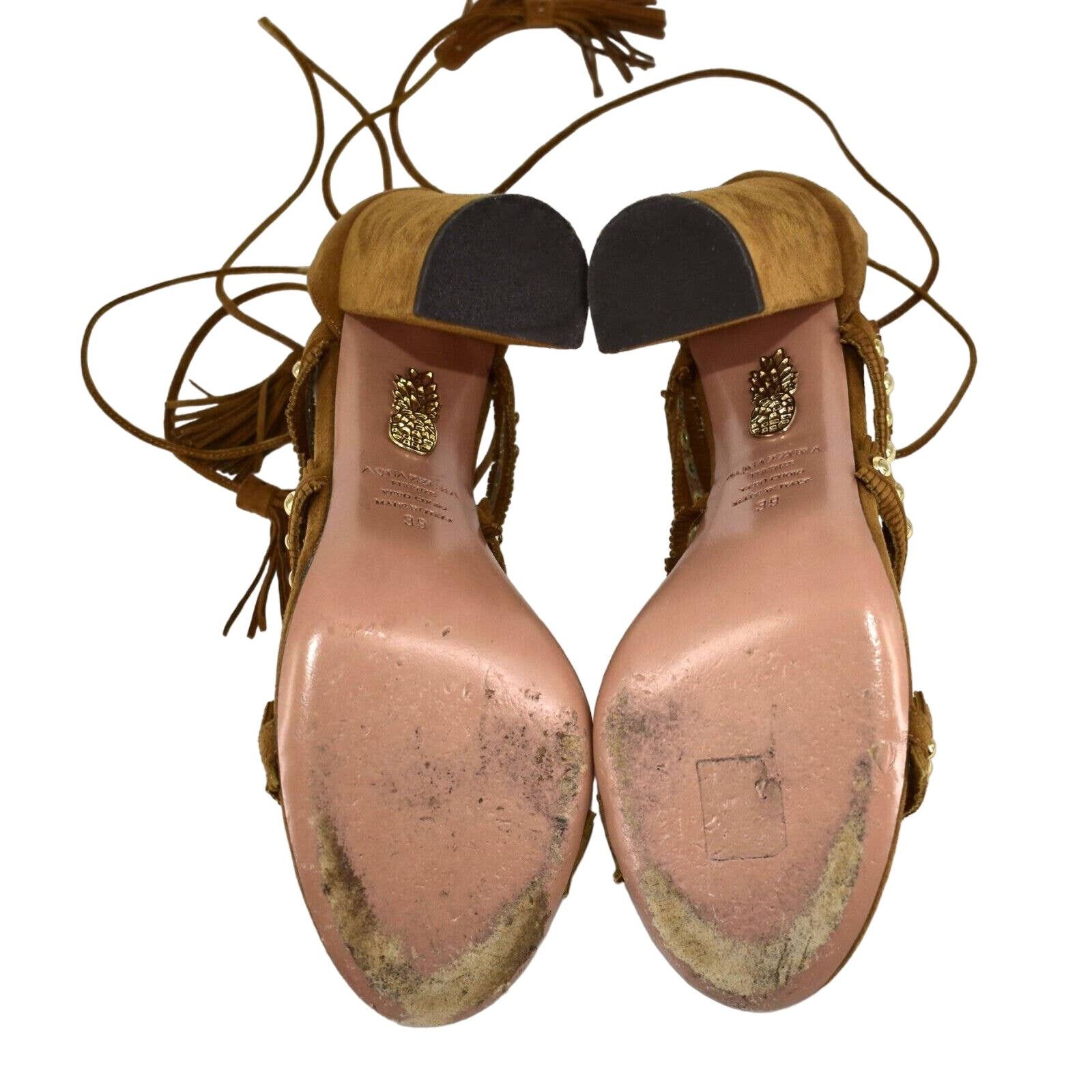 Aquazzura D0 AQUAZZURA FIRENZE Tulum Cognac Suede Sandals Sz 39 $930 Size US 9 / IT 39 - 6 Thumbnail