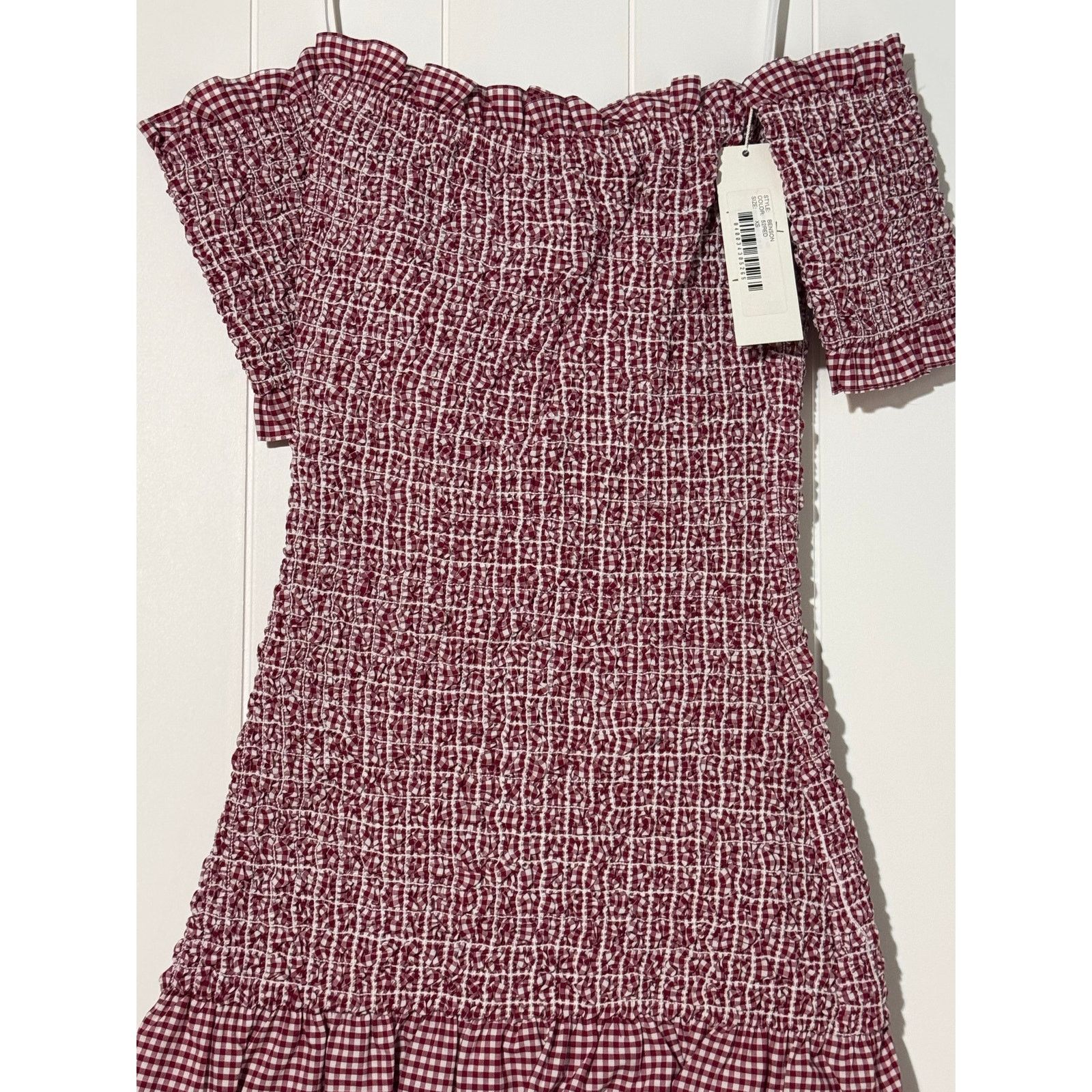 REVOLVE Petersyn Mini Benson Gingham Off-Shoulder Dress XS Red/White Size XS / US 0-2 / IT 36-38 - 11 Thumbnail
