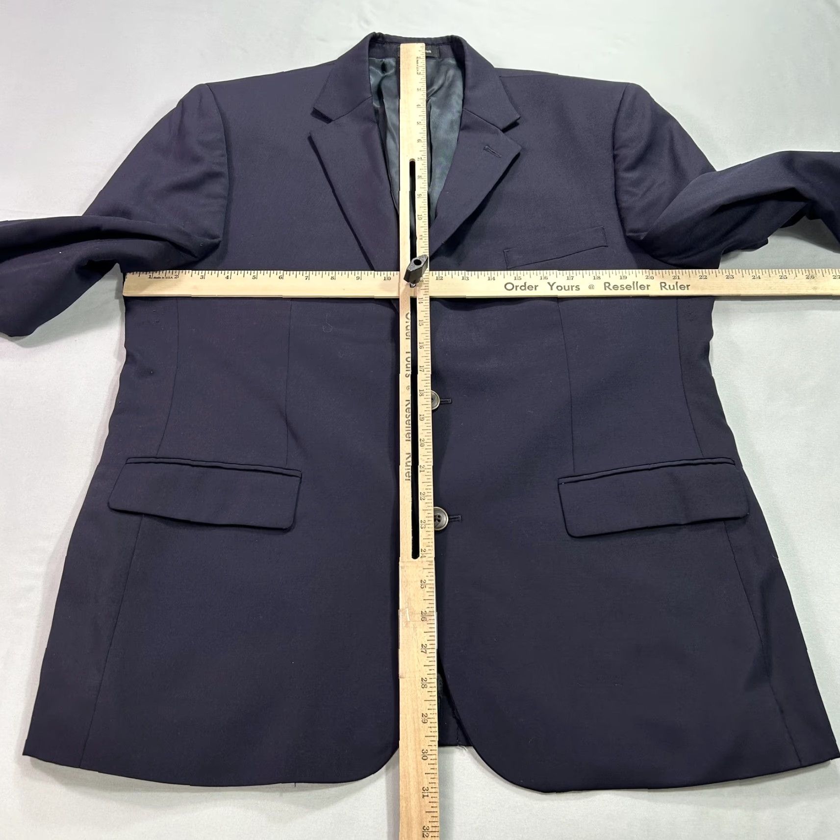 Joseph Joseph & Feiss Gold Blazer Mens 42 Short Navy Blue Wool Classic Fit Sport Coat Size US 42 / EU 58 - 6 Thumbnail