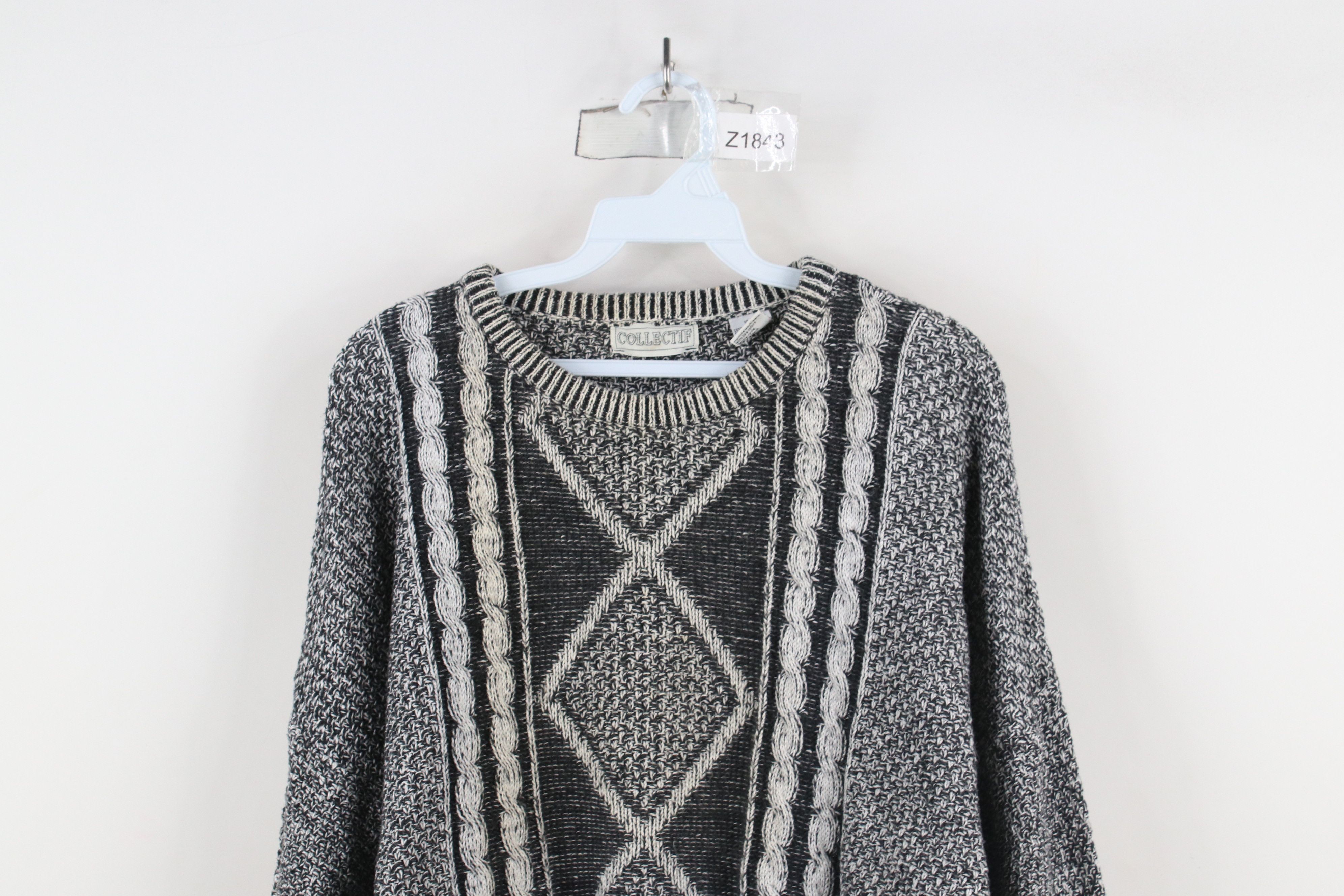 Vintage Vintage 90s Streetwear Geometric Thermal Cable Knit Sweater Size XL / US 12-14 / IT 48-50 - 2 Thumbnail