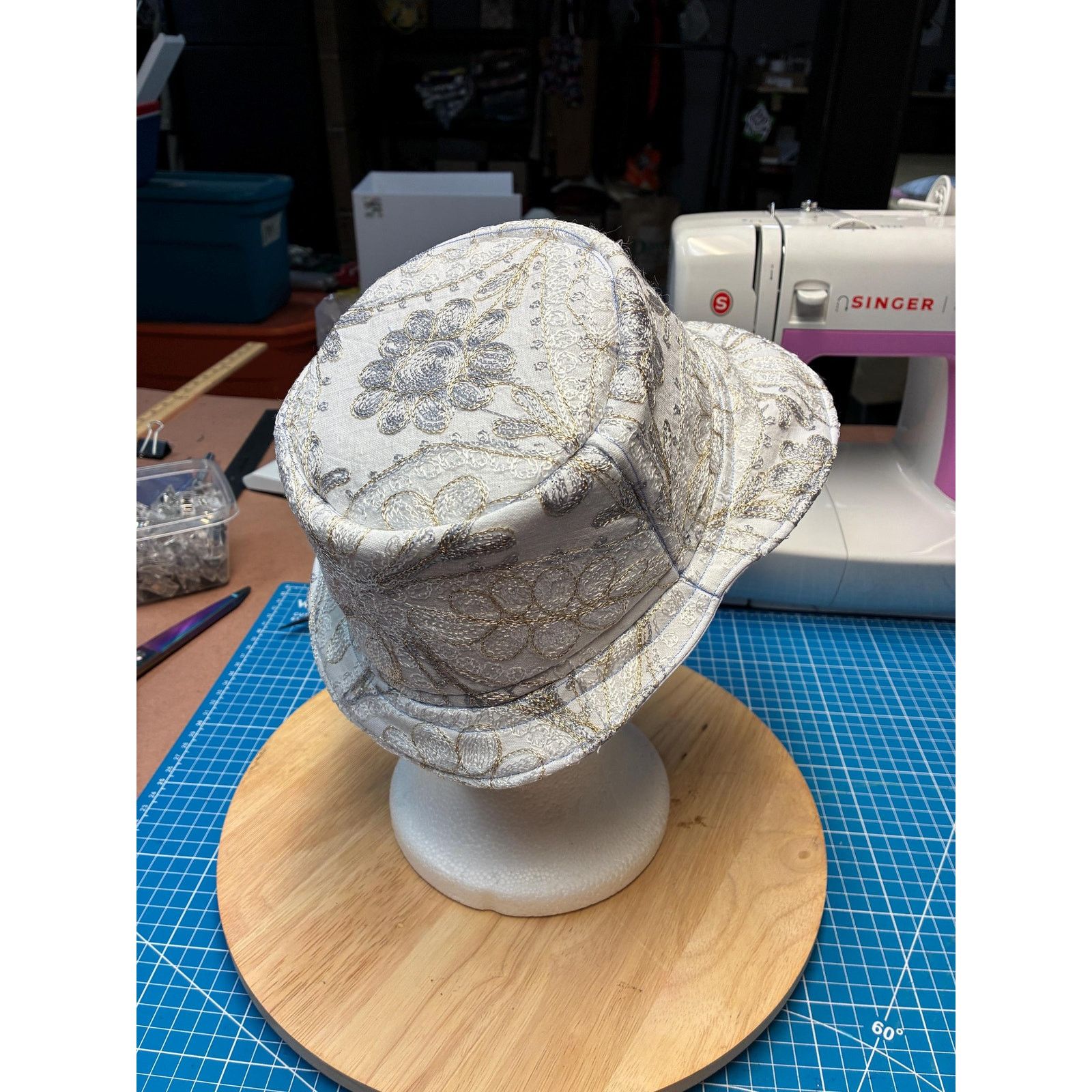 Other Upcycled Metallic Floral Bucket Hat – White Felt, Size Small Size ONE SIZE - 6 Thumbnail