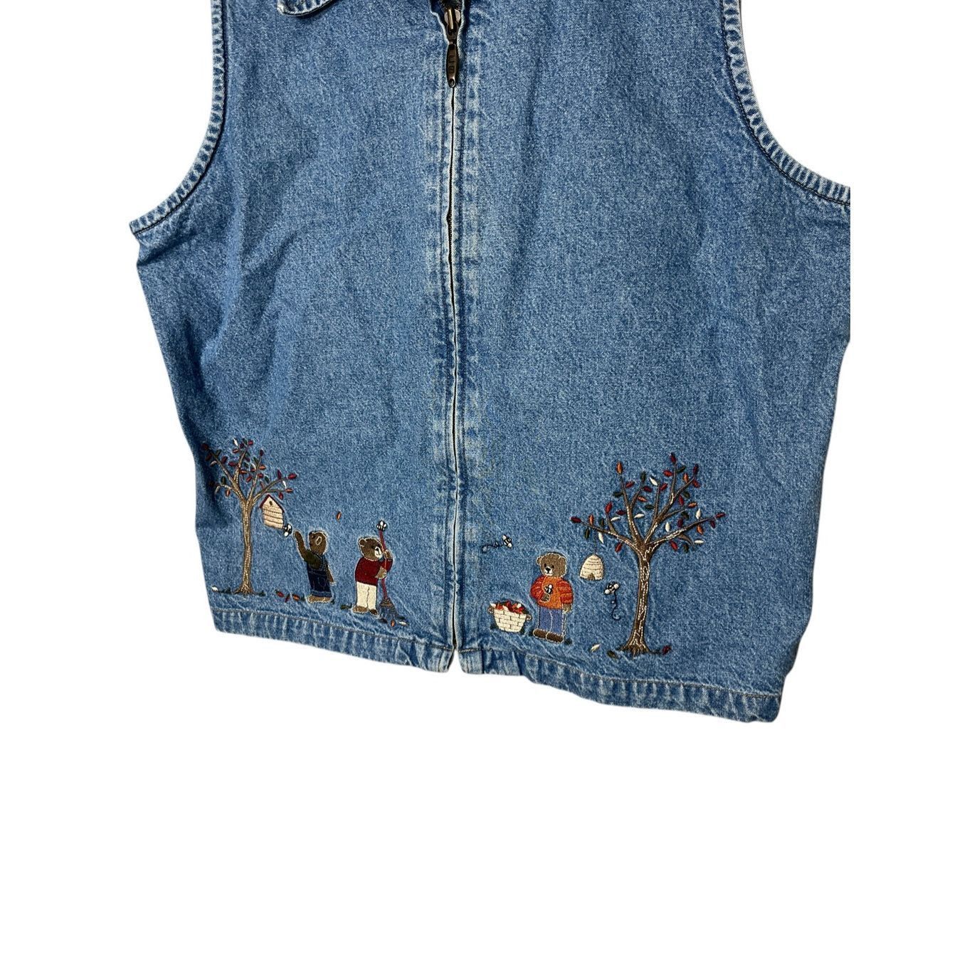 Other Vintage Christopher & Banks Denim Zipper Vest Bear Bees Embr Size M / US 6-8 / IT 42-44 - 3 Thumbnail