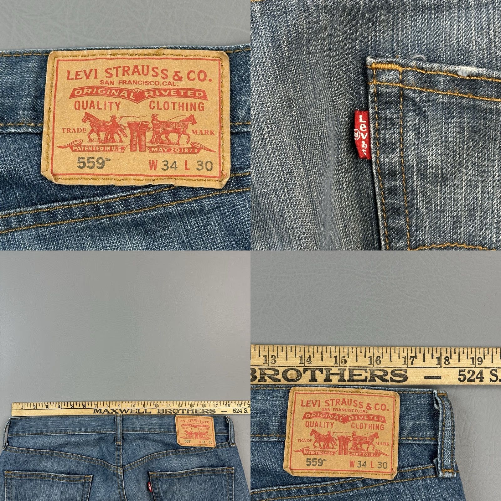 Levi's VINTAGE Levi's 559 Jeans Mens 36x31 Blue Denim Relaxed Straight 90s Y2K USA Solid Pattern Size US 36 / EU 52 - 8 Thumbnail