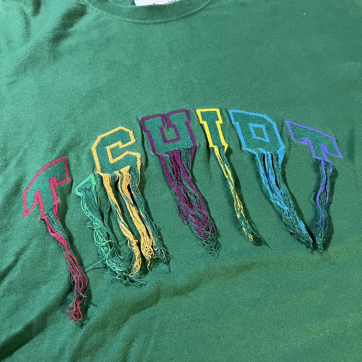 Doublet × Japanese Brand Doublet Frying Fringed Embroidered Green T-Shirt Size US M / EU 48-50 / 2 - 2 Thumbnail