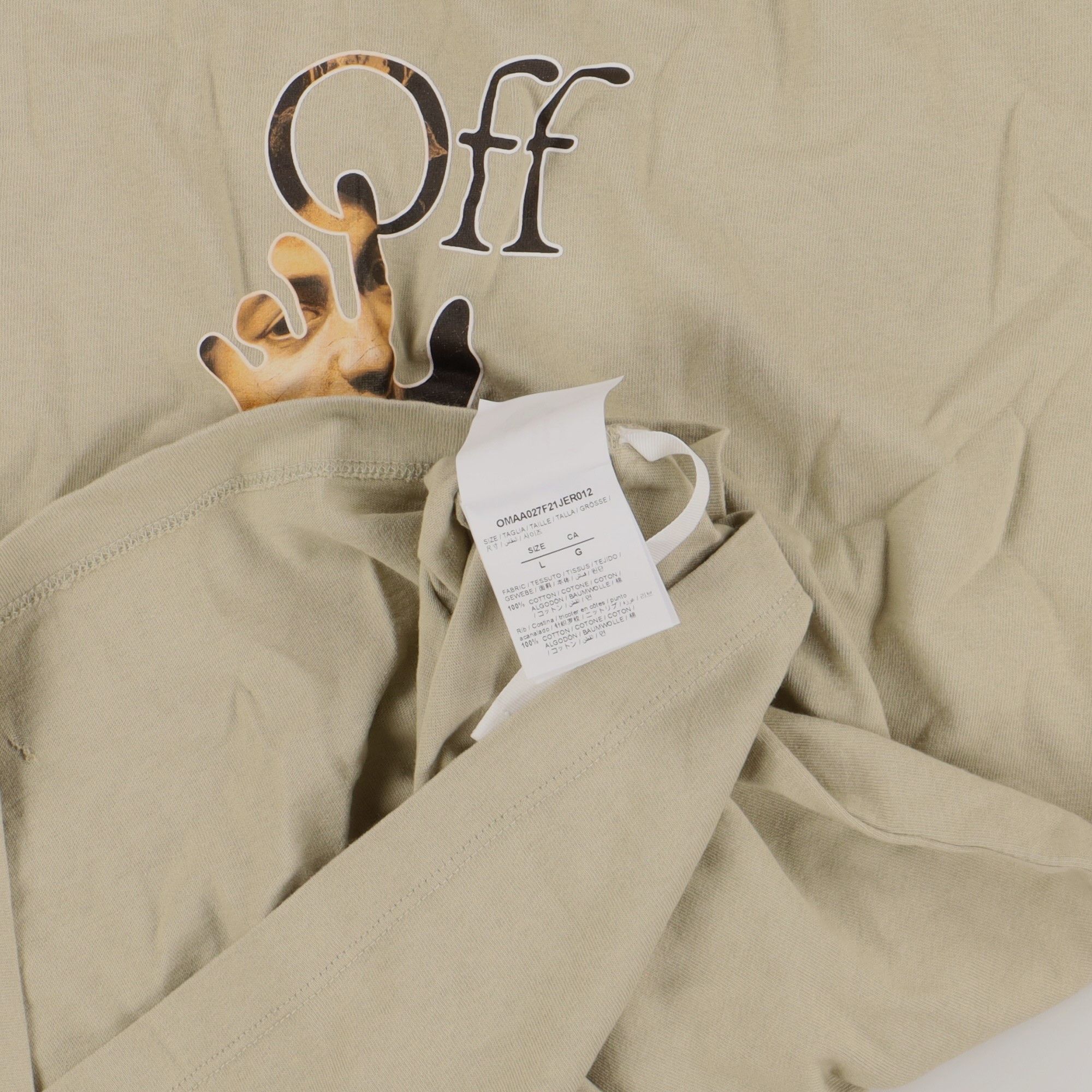 Off-White Beige Caravaggio Hand Off Logo T-Shirt Size US L / EU 52-54 / 3 - 7 Thumbnail