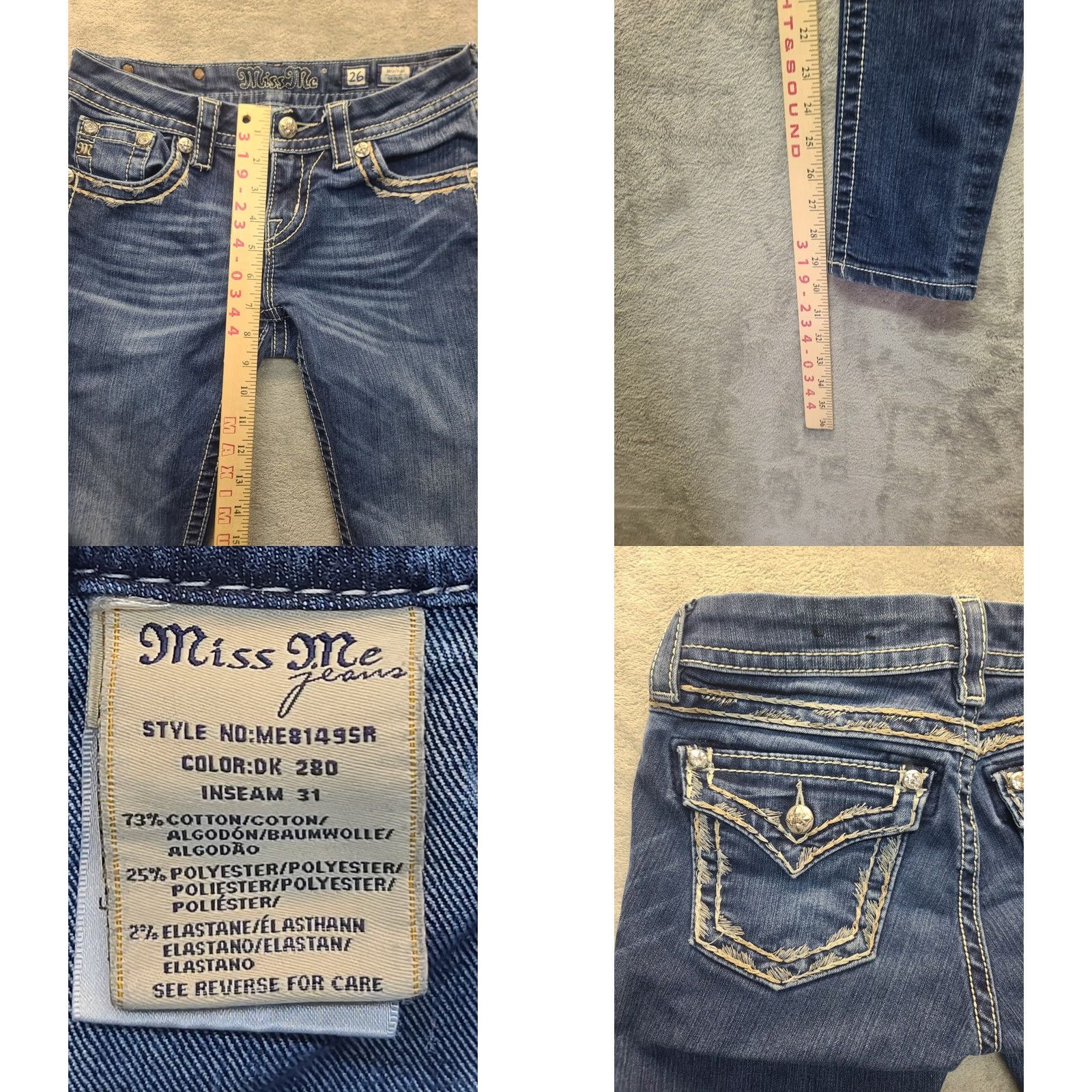 Miss Me Miss Me Jeans Womens 26x30 Mid Rise Skinny Stretch Denim Embroidered Embellished Size 26" / US 2 / IT 38 - 8 Thumbnail