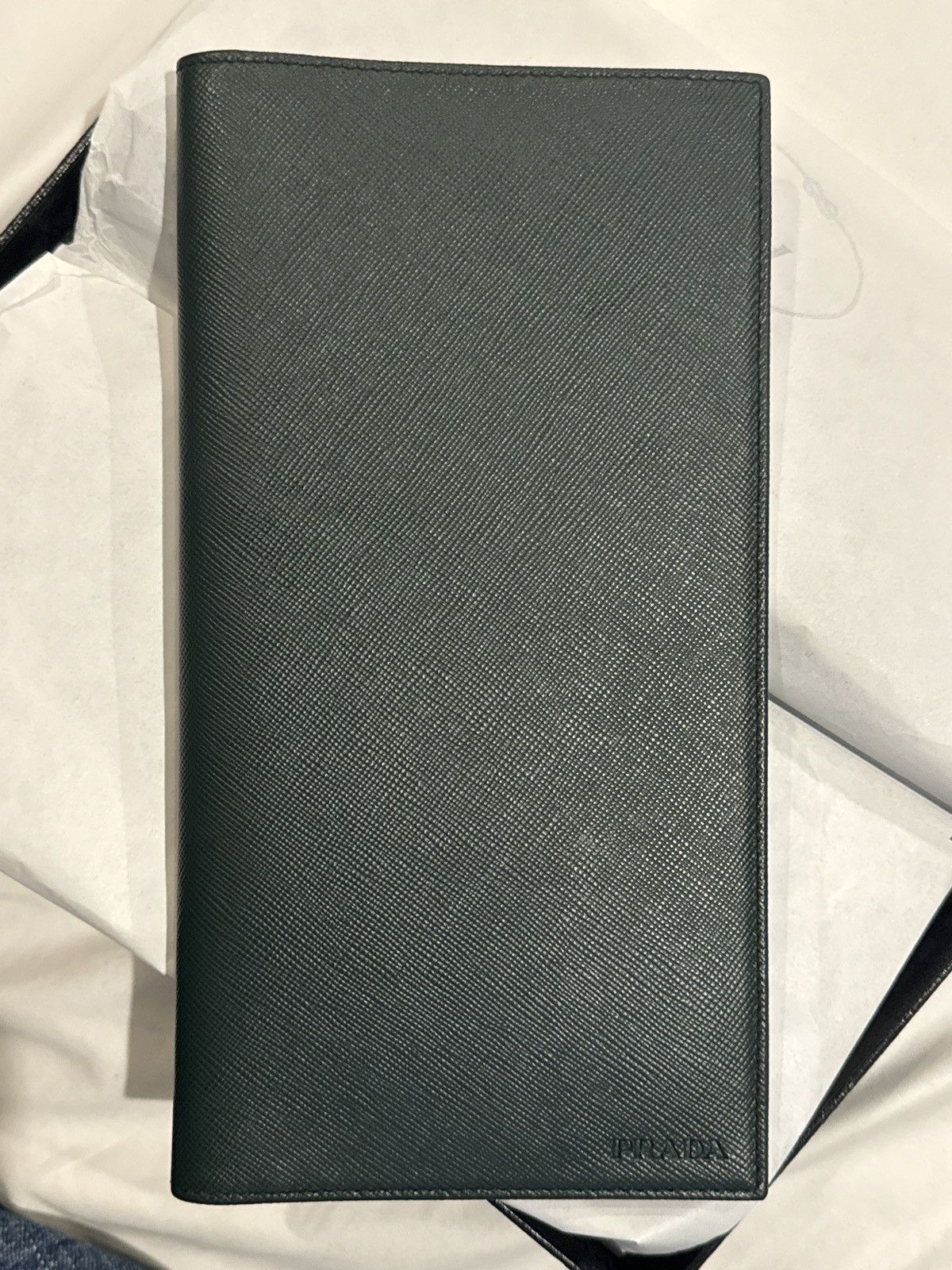 image of Prada Long Bifold Check And Card Wallet in Green, Men's