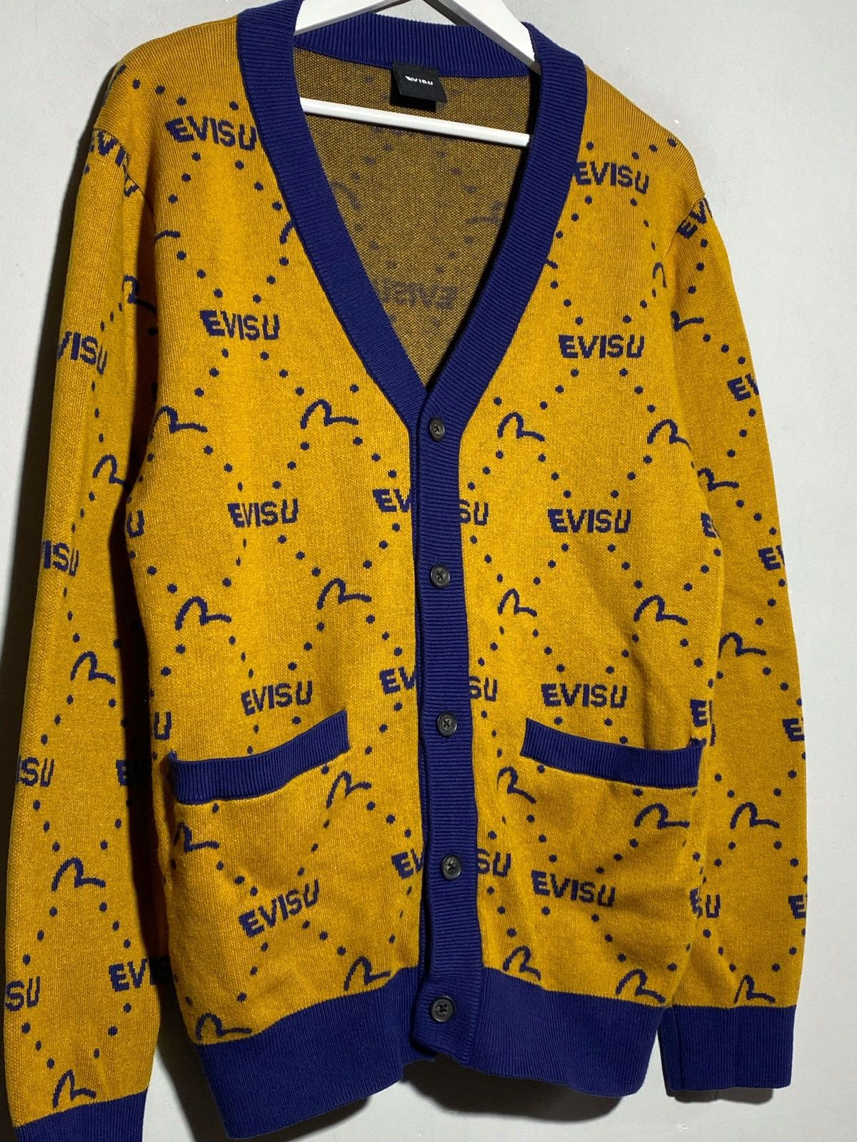 Evisu Evisu V-Neck Cardigan Monogram Pattern Rare Find Size US M / EU 48-50 / 2 - 3 Thumbnail