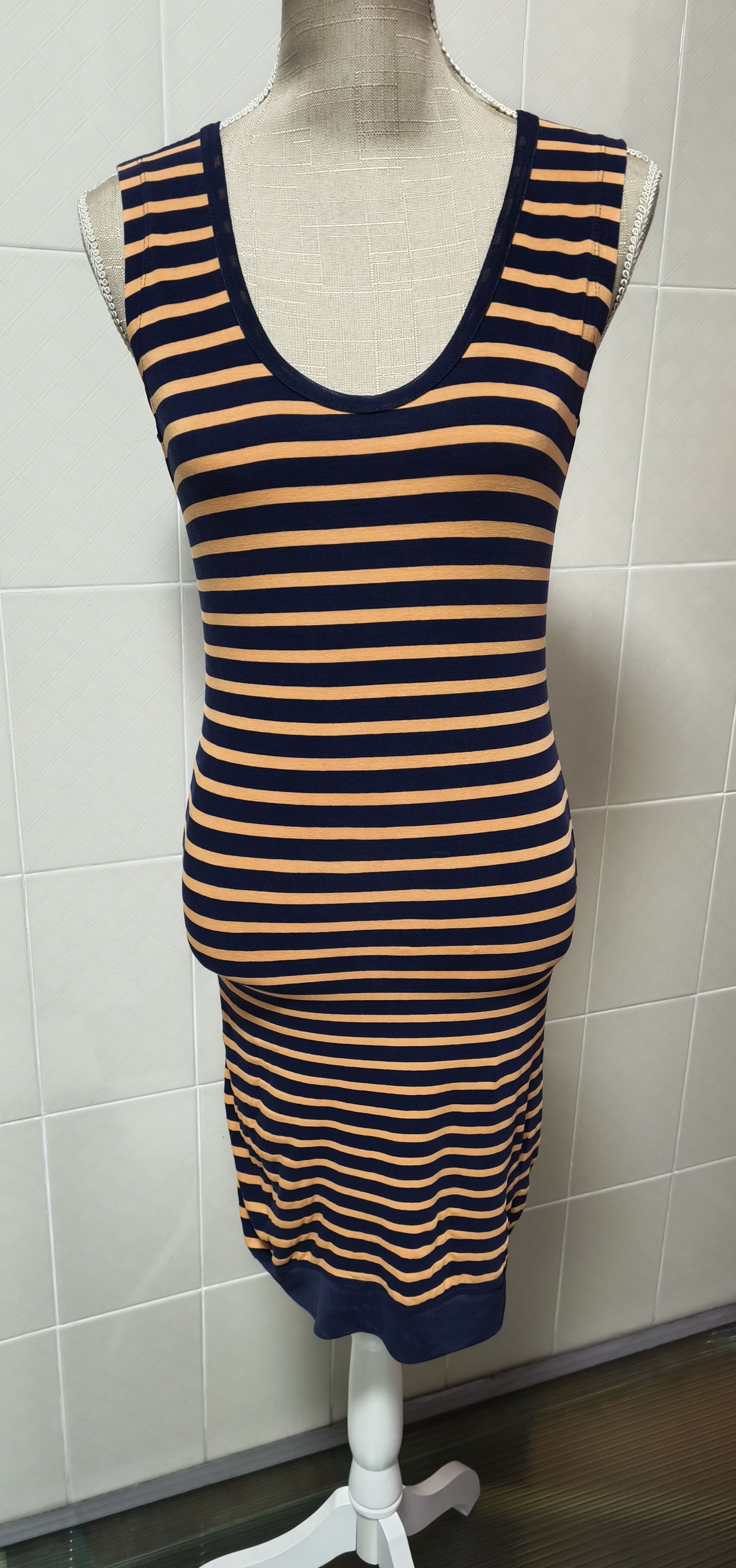 Jean Paul Gaultier 2000's Short dress in navy and orange stripes Size XS / US 0-2 / IT 36-38 - 1 Thumbnail