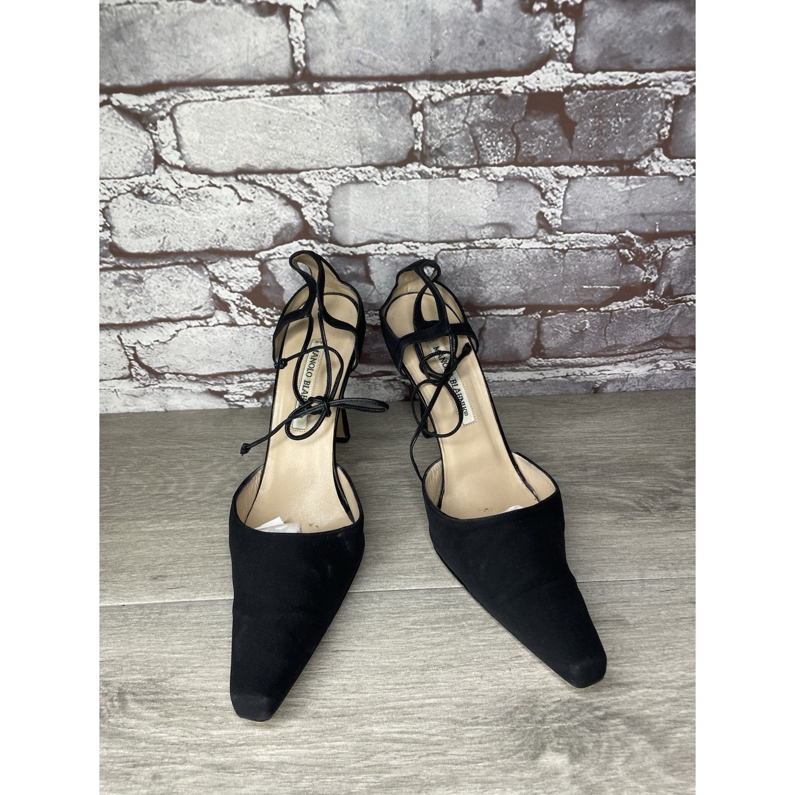 Manolo Blahnik Manolo Blahnik Black Satin Pointed Toe Strappy Stiletto Heel Size US 9 / IT 39 - 15 Thumbnail