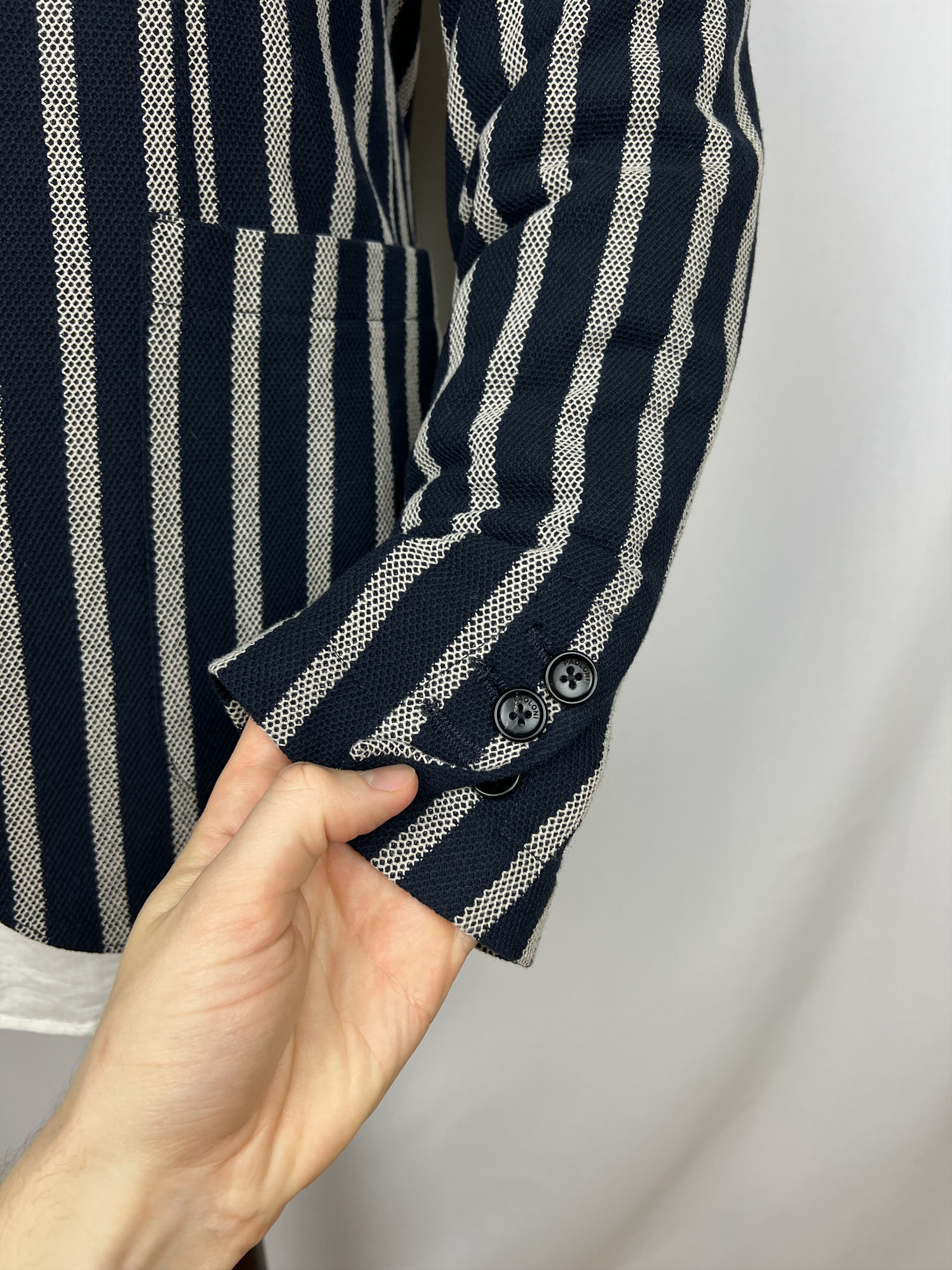 Paoloni Striped Textured Stretch Cotton-Blend Half-Lined Sport Coat Size 40R - 9 Thumbnail