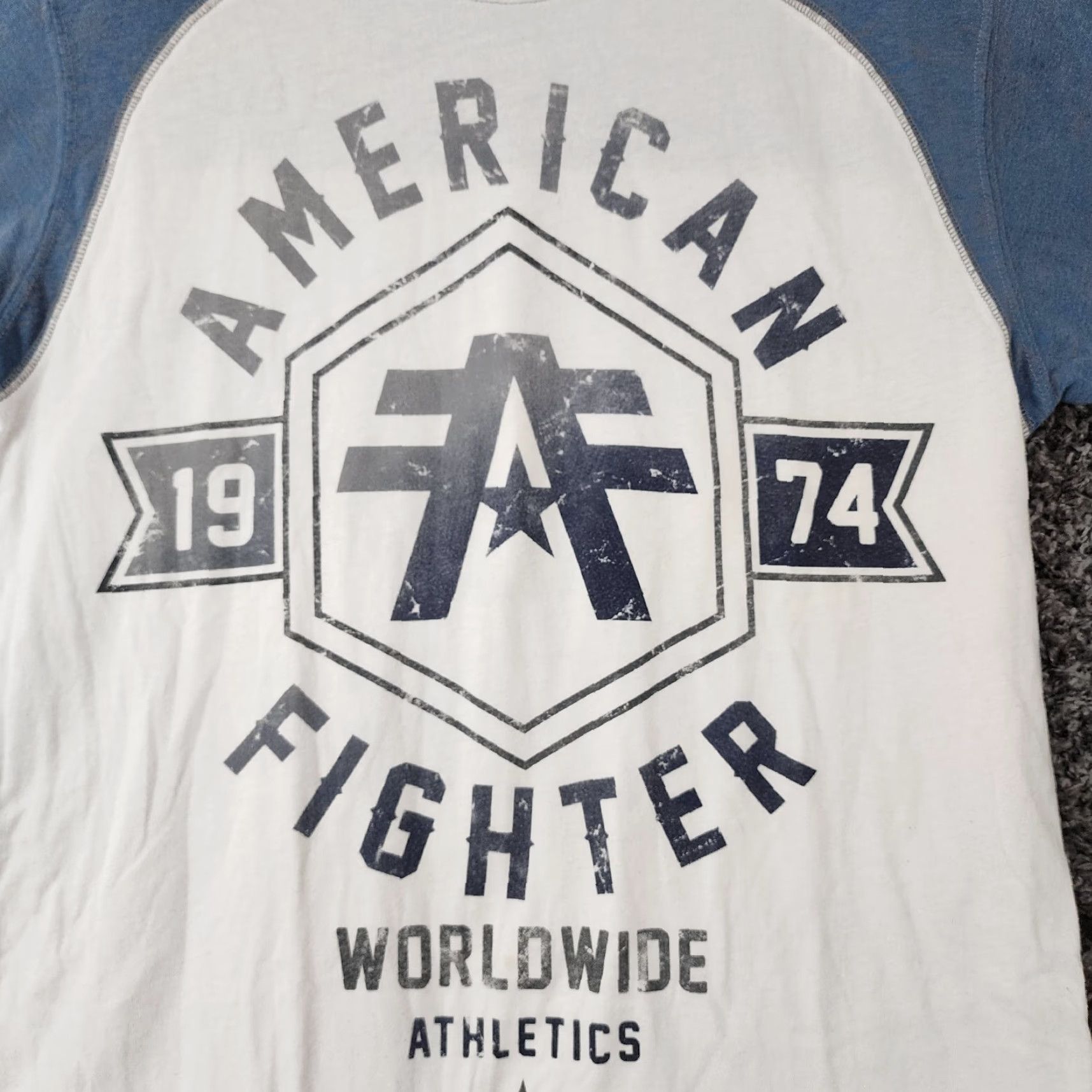 Vintage AMERICAN FIGHTER Graphic Tee Short Sleeve Adult Large White Blue Mens Size US 33 - 3 Thumbnail