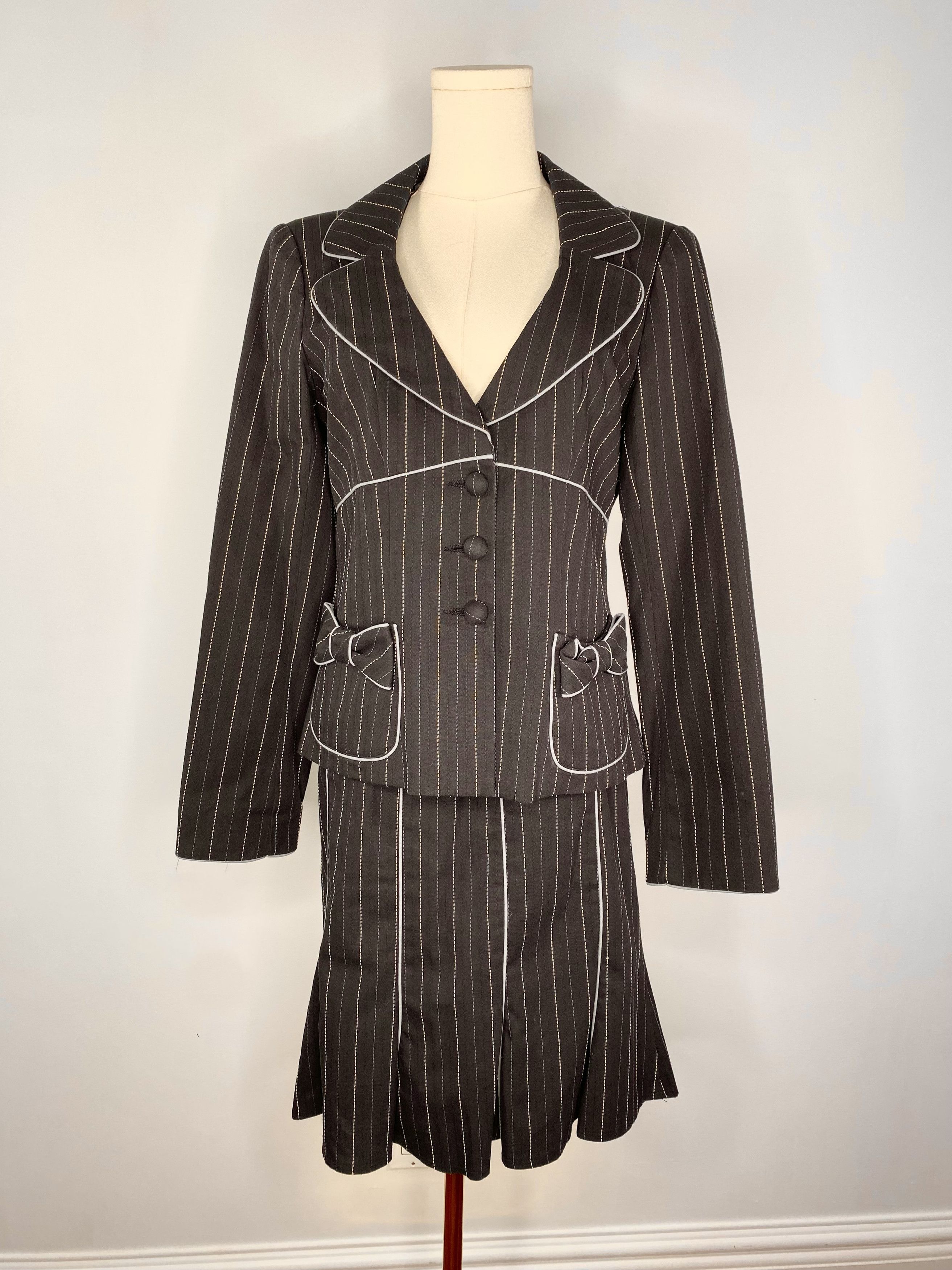 Nanette Lepore Nanette Lepore - Pin-stripe Bow Skirt Suit Size S / US 4 / IT 40 - 1 Thumbnail