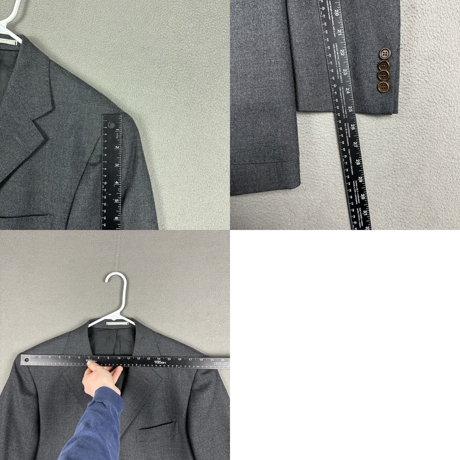 Vintage Fusaro Sport Coat Mens 50 Gray Wool Blazer Jacket Notch Lapel Three-Button Single-Breasted Regular Fit Size 40R - 11 Thumbnail
