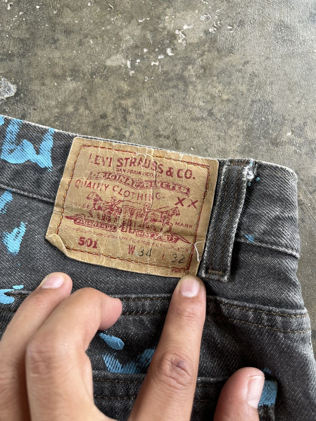 Levi's × Vintage 💥RARE Vintage Levi’s Sashiko Boro Painted Custom Jeans Size US 33 - 8 Thumbnail
