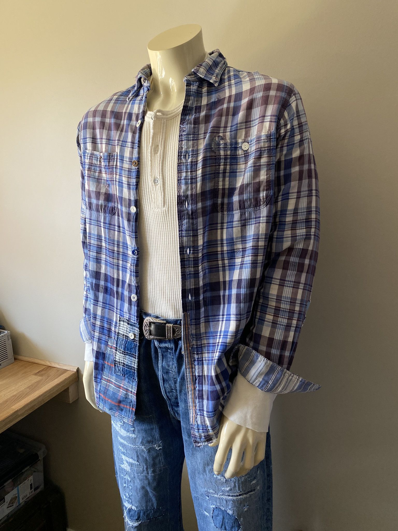 Vintage Sunfade & Repair Double Cloth Flannel Shirt Size US S / EU 44-46 / 1 - 4 Thumbnail