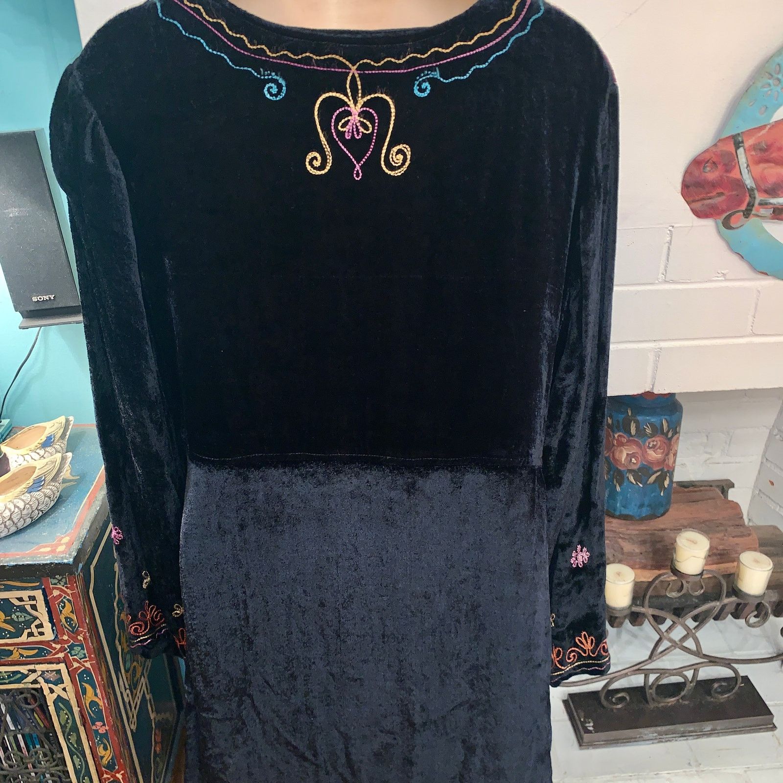 Vintage VINTAGE VELVET EMBROIDERED Hippie Boho CAFTAN Kaftan Dress Size M / US 6-8 / IT 42-44 - 4 Thumbnail