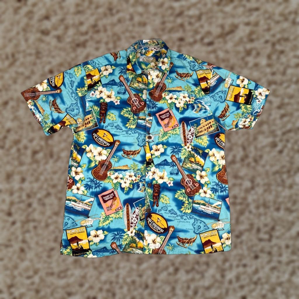 Vintage VINTAGE High Surf Shirt Adult 2XL Blue Floral Tiki Ukulele Button Up 100% Cotton Size US XXL / EU 58 / 5 - 1 Thumbnail