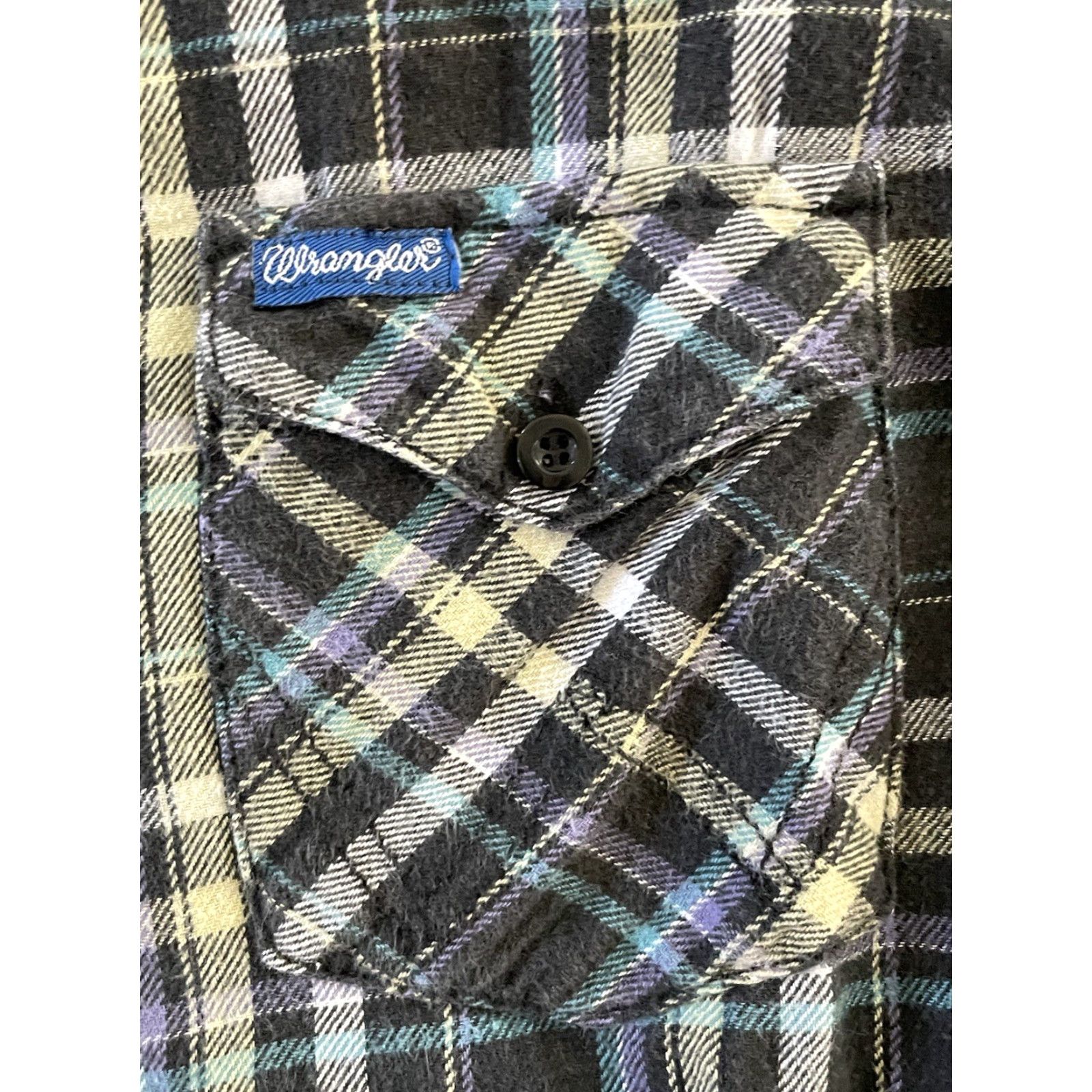 Wrangler VINTAGE Wrangler Flannel Shirt Men Black M Diamond Buttons Regular Sleeve Long Button-Up Size US M / EU 48-50 / 2 - 2 Thumbnail