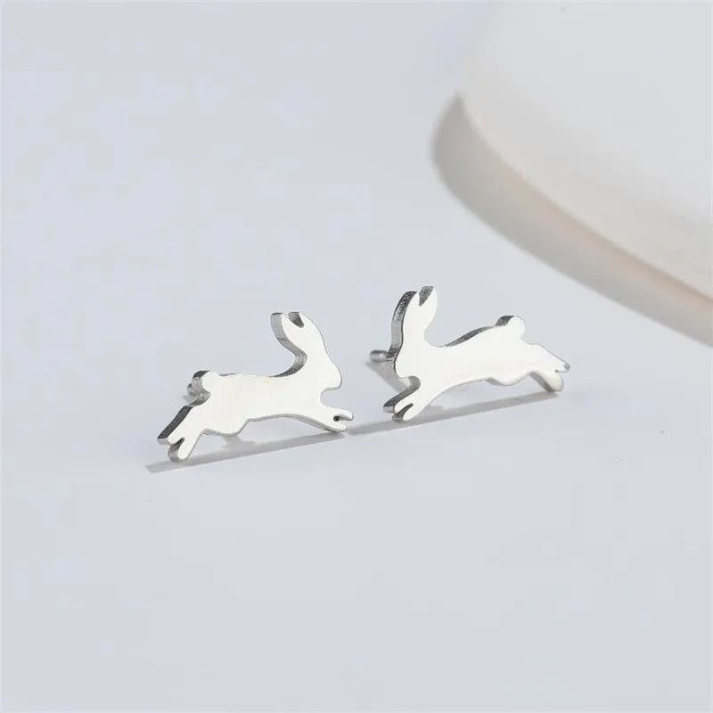 Jewelry Running Rabbit Stud Earrings Charm Earring Gift Size ONE SIZE - 2 Thumbnail