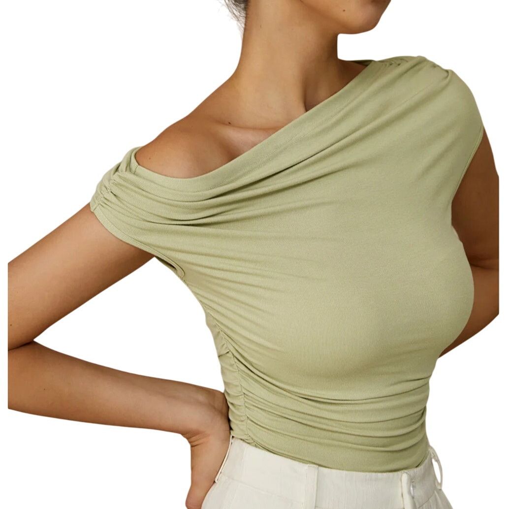 Other Commense Yellow Asymmetrical Neck Sleeveless Ribbed T-Shirt Size L / US 10 / IT 46 - 2 Thumbnail