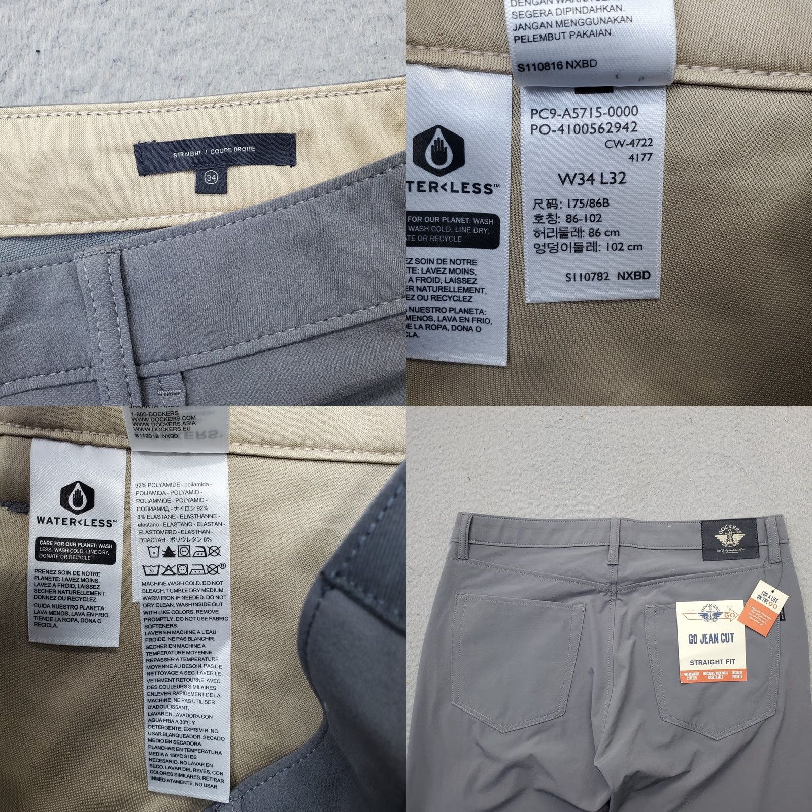Dockers DOCKERS Mens Pants 34x32 Gray Straight Fit Performance Pockets Hiking Shirt Not Applicable Size US 34 / EU 50 - 8 Thumbnail