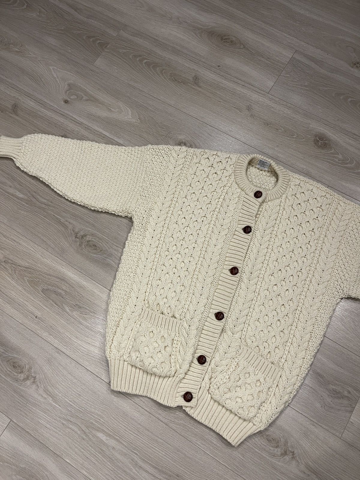 Vintage Vintage knitted cardigan beige wool unisex L Size XL / US 12-14 / IT 48-50 - 6 Thumbnail