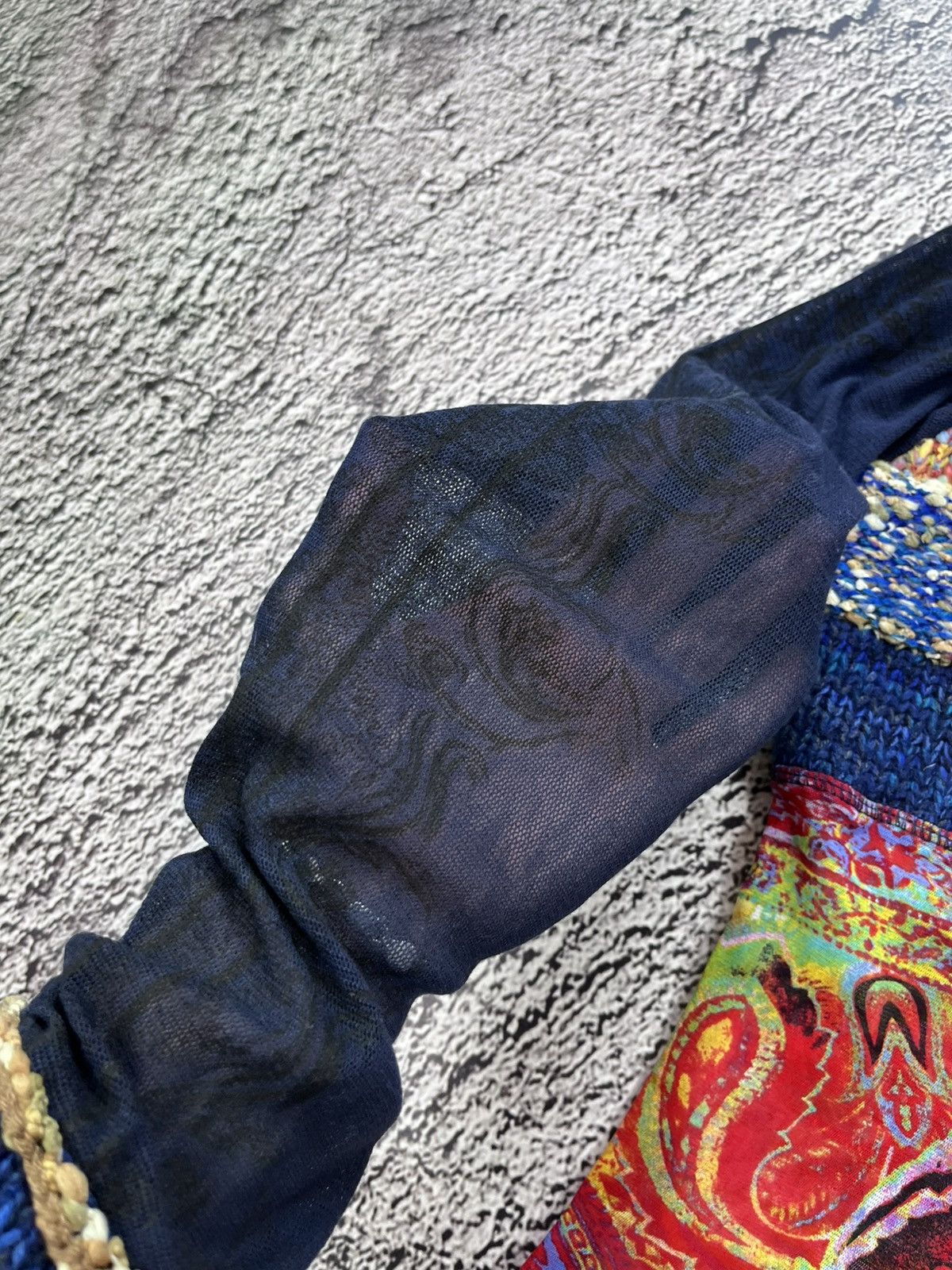 Vintage Vintage Y2K Gaultier vibe mesh knit printed zip up cardigan Size L / US 10 / IT 46 - 7 Thumbnail