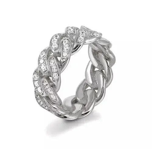 Jewelry × Ring Of Fire Diamond Ice Chain Link Ring Jewelry Chrome Casual Cuff Size ONE SIZE - 3 Thumbnail
