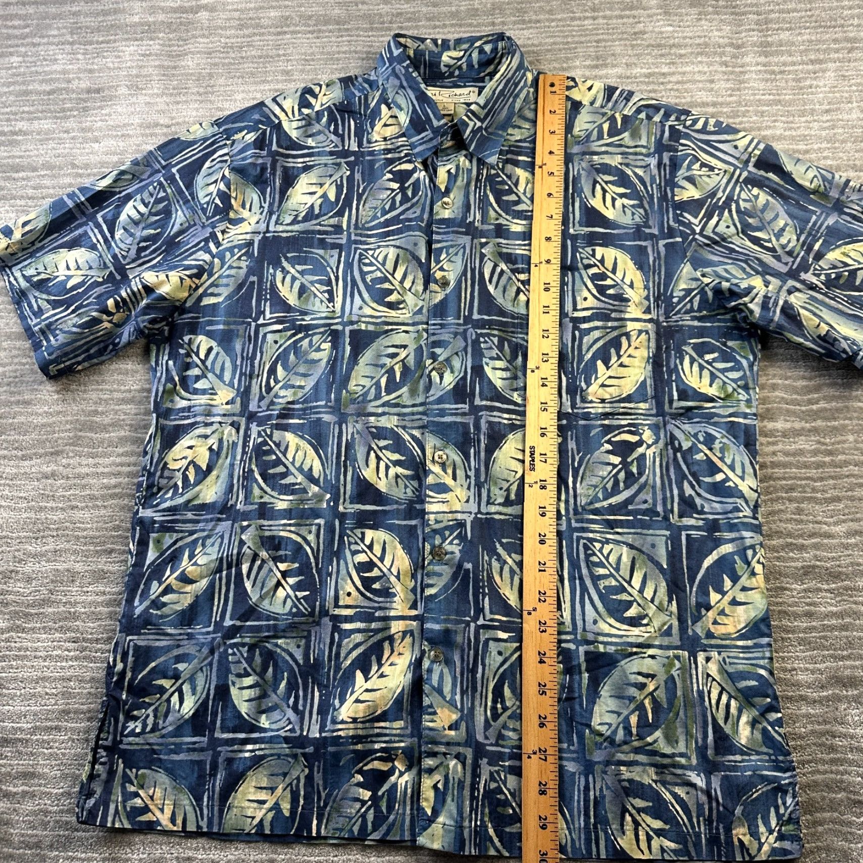 Tori Richard Tori Richard Shirt Mens L Blue Geometric Palms Button Up Hawaiian Multicolor Cotton Lawn Size US L / EU 52-54 / 3 - 8 Thumbnail