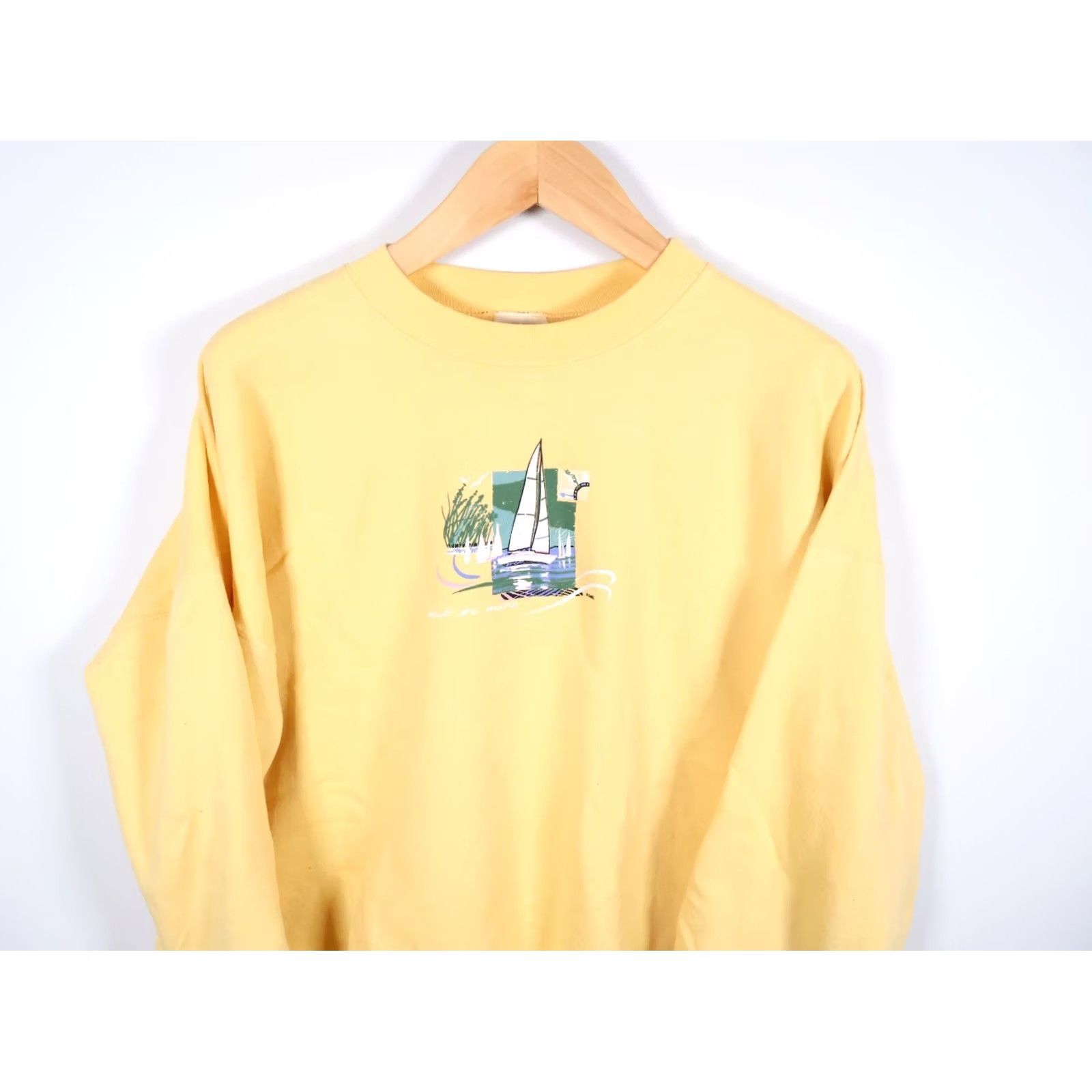 Hanes VTG Hanes Sweatshirt Women 2XL Crewneck Yellow Sault Saint Marie Sailboat Print Nautical 90s City Retro Pullover Fleece Sweatshirt Size XXL / US 16-18 / IT 52-54 - 4 Thumbnail