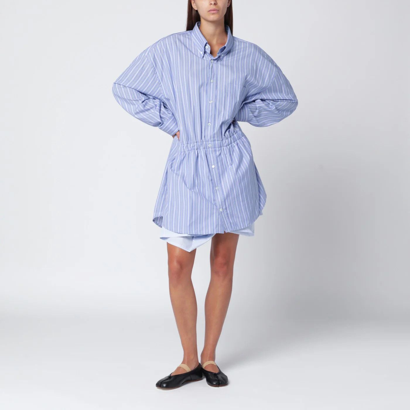 Maison Margiela o1d2blof0426 Striped Shirt Dress in Light Blue Size S / US 4 / IT 40 - 1 Thumbnail